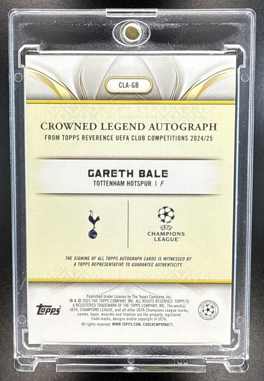 Gareth Bale Topps Reverence UCC 2024-25 Purple /50 Auto Tottenham Hotspur