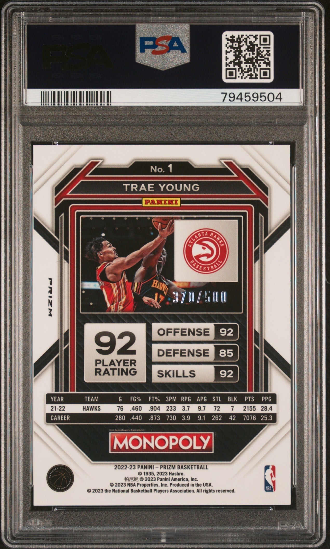Trae Young Prizm Monopoly 2022-23 Gold Money Shimmer /500 PSA 9 Atlanta Hawks