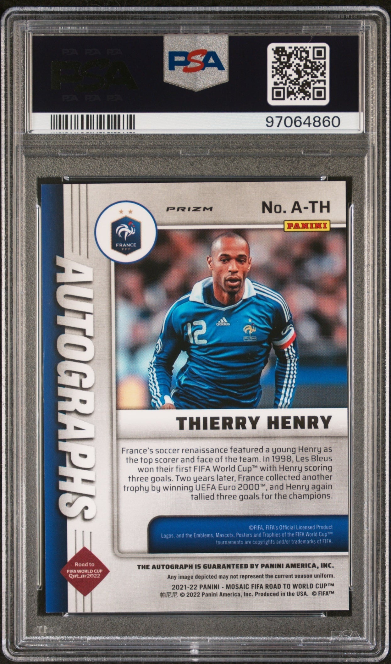 Thierry Henry Panini Mosaic Road to FIFA World Cup 2021 Mosaic Auto PSA 10 France