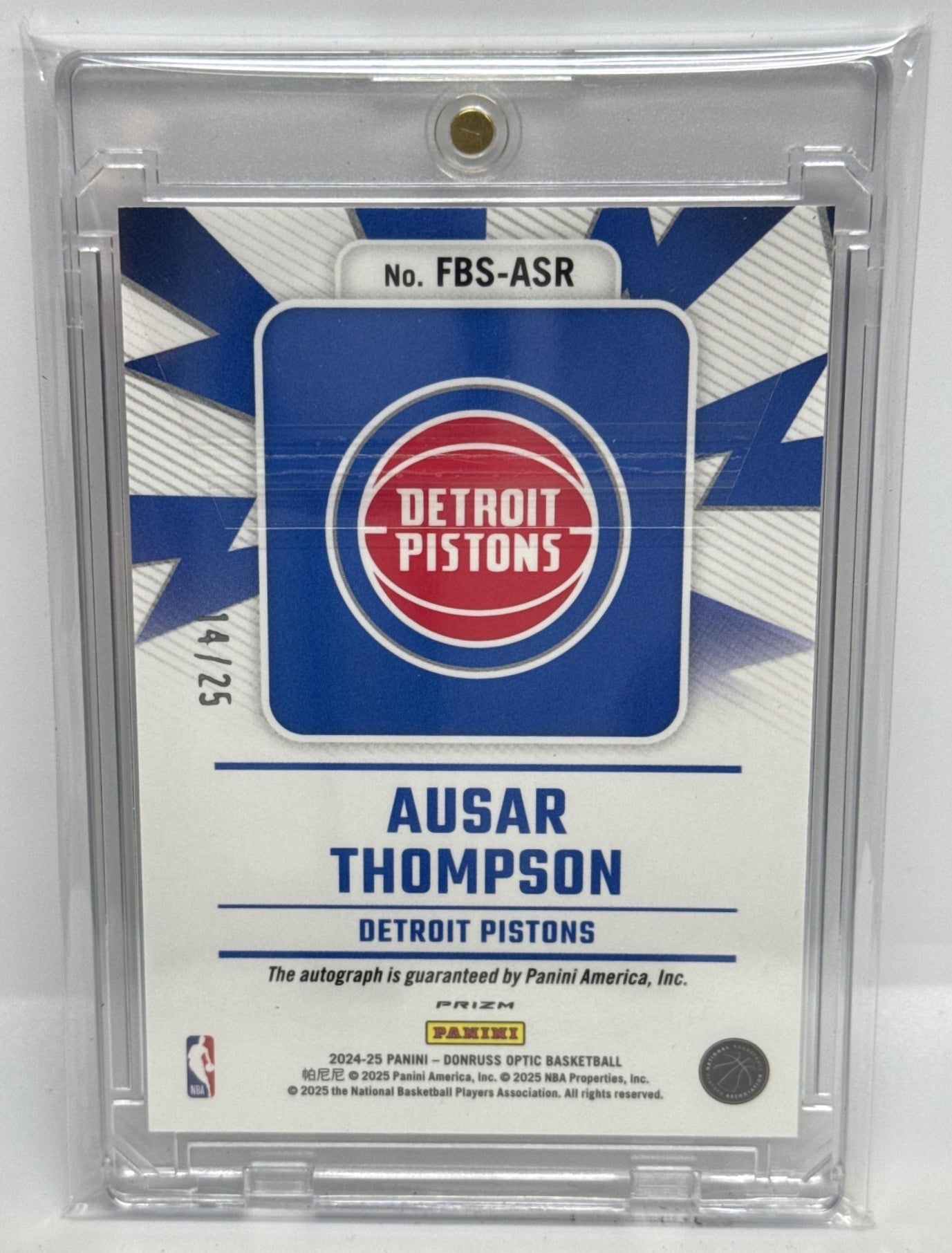 Ausar Thompson Panini Donruss Optic 2024-25 Pink /25 Auto Detroit Pistons