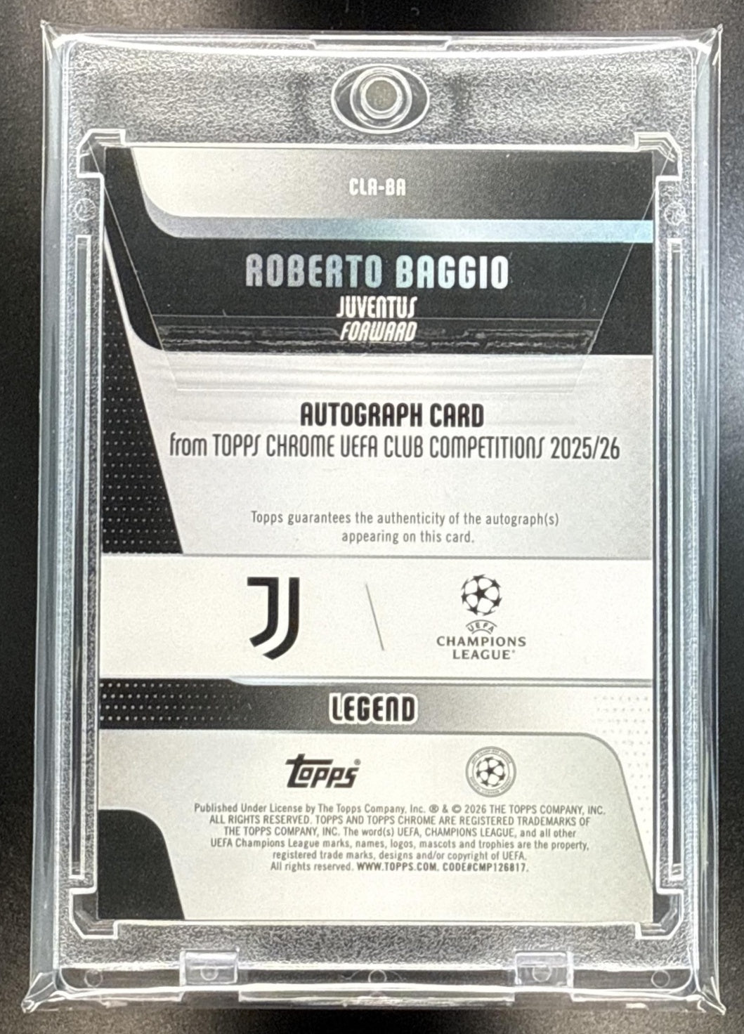 Roberto Baggio Topps Chrome UCC 2025-26 Orange Refractor /25 Auto RC Juventus