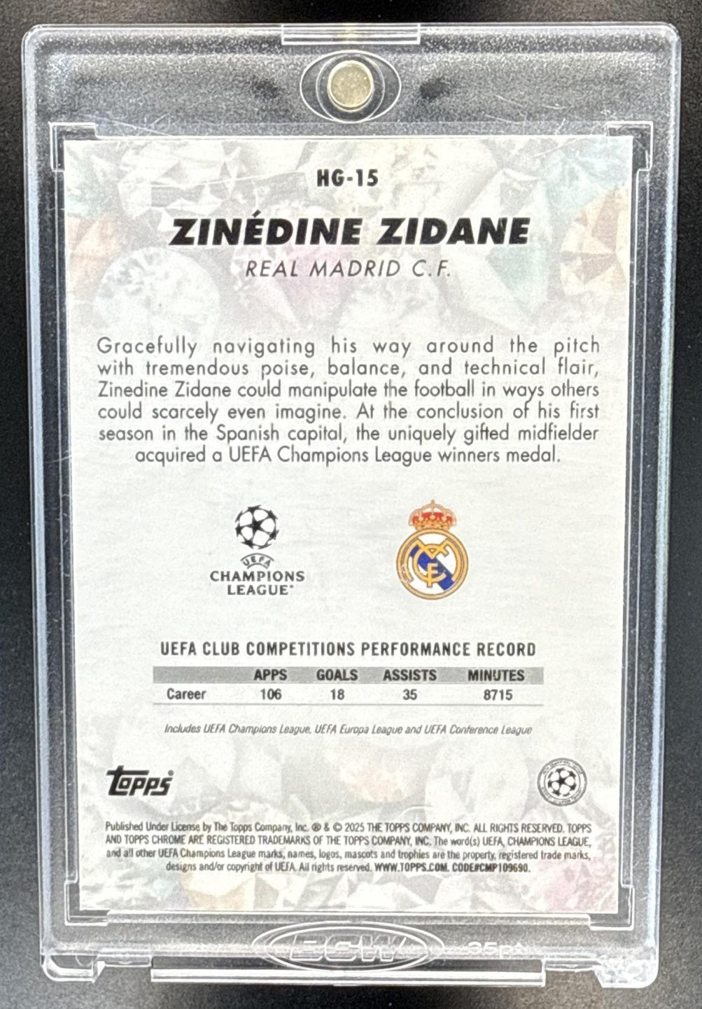 Zinedine Zidane Topps Chrome 2025 Hidden Gems Real Madrid