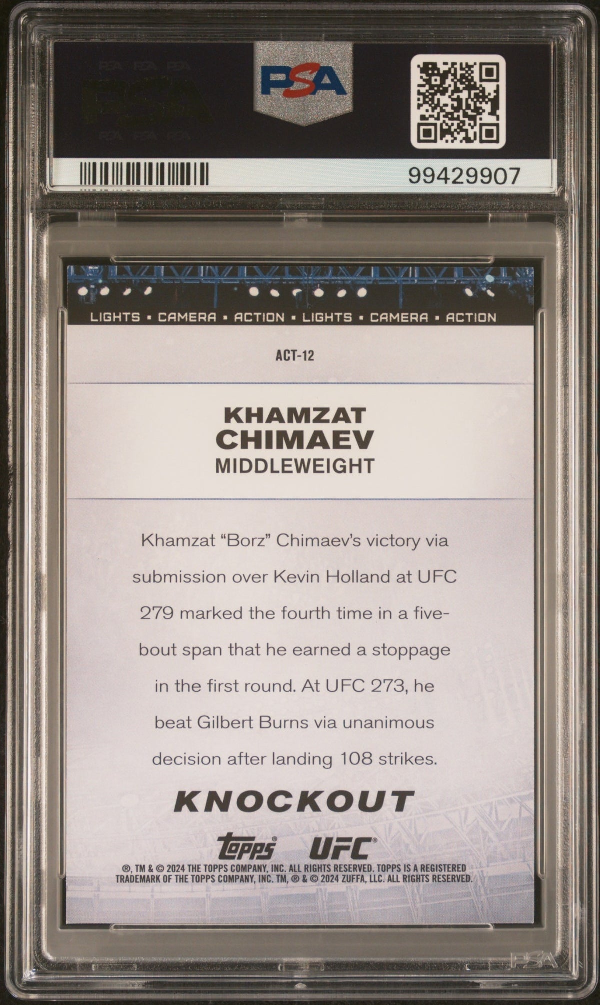 Khamzat Chimaev Topps Knockout UFC 2024 Action Emerald /5 PSA 10