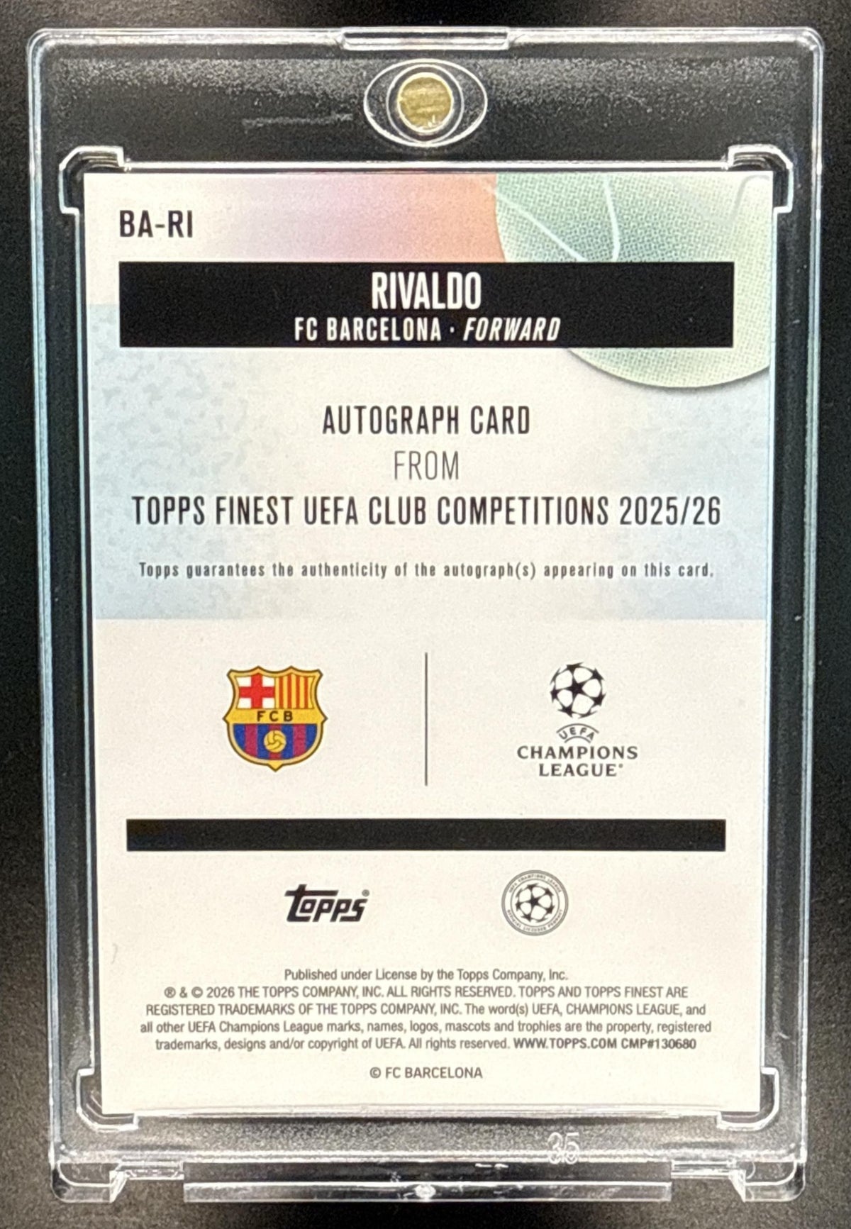 Rivaldo Topps Finest UCC 2025-26 Purple Refractor /75 Auto FC Barcelona