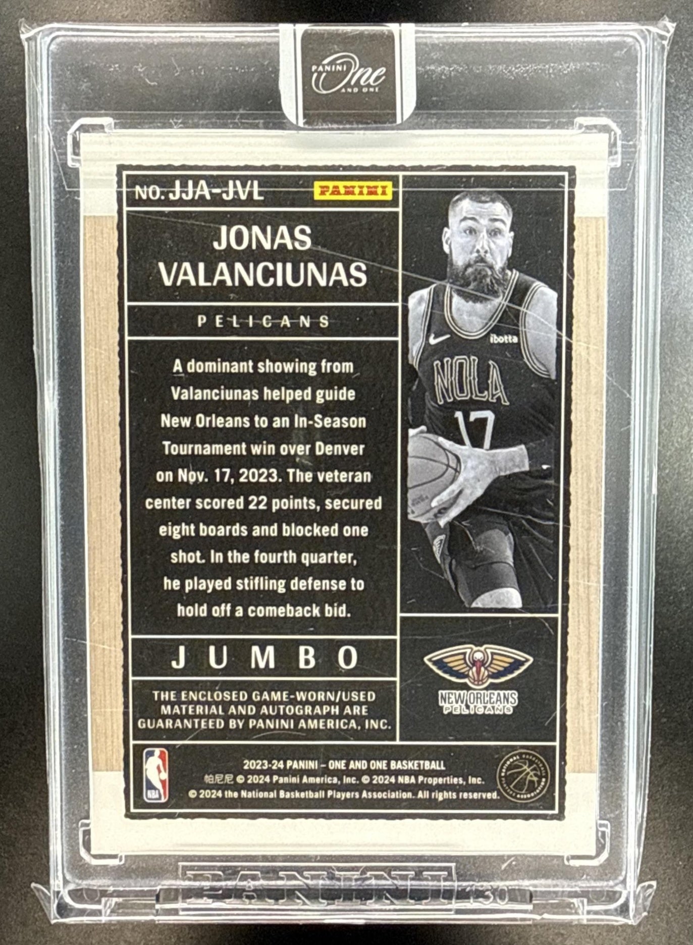 Jonas Valanciunas Panini One and One 2023-24 Green /5 Auto New Orleans Pelicans
