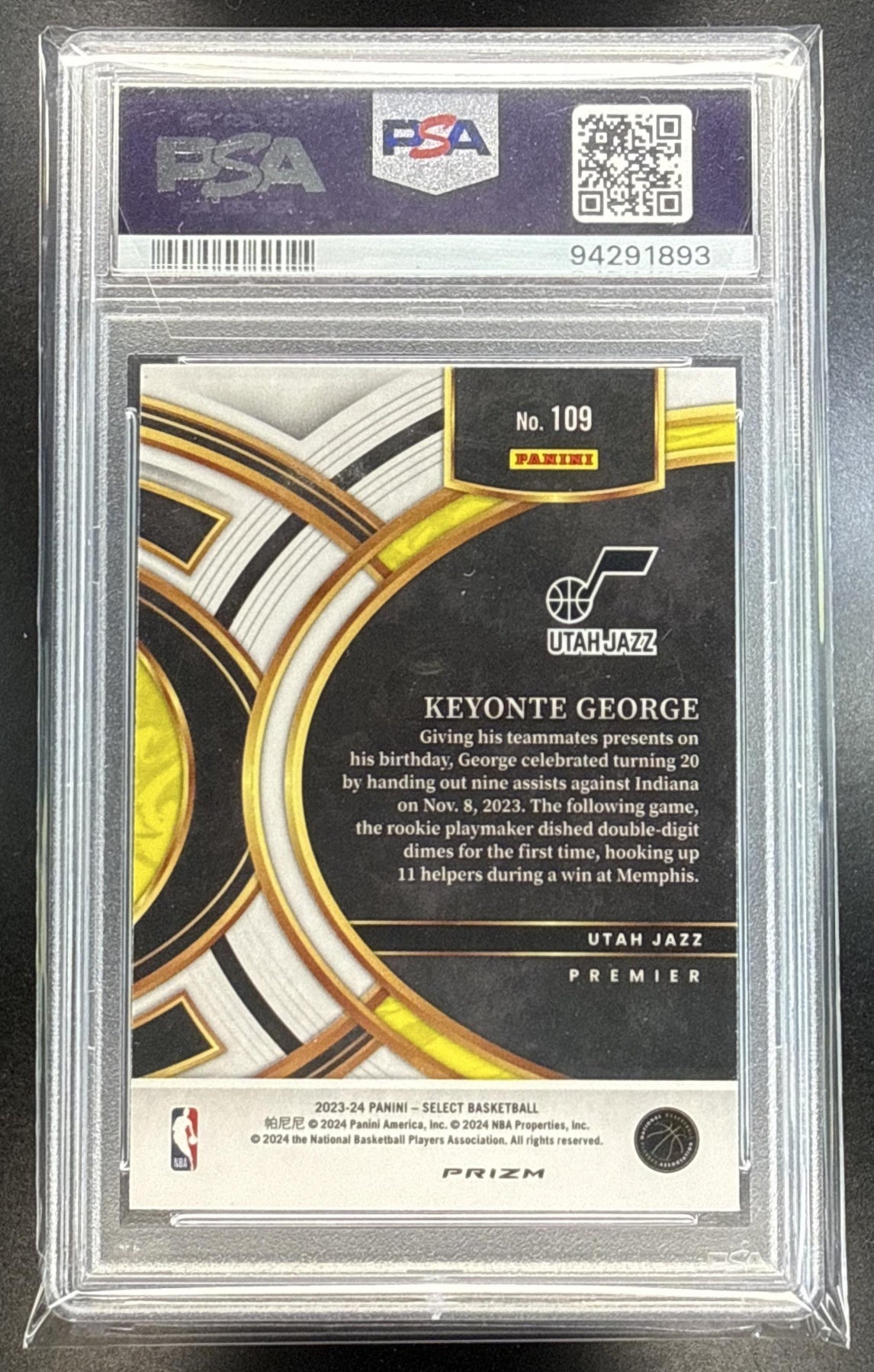 Keyonte George Select 2023-24 Tectonic Prizm RC Premier Level PSA 10 Utah Jazz