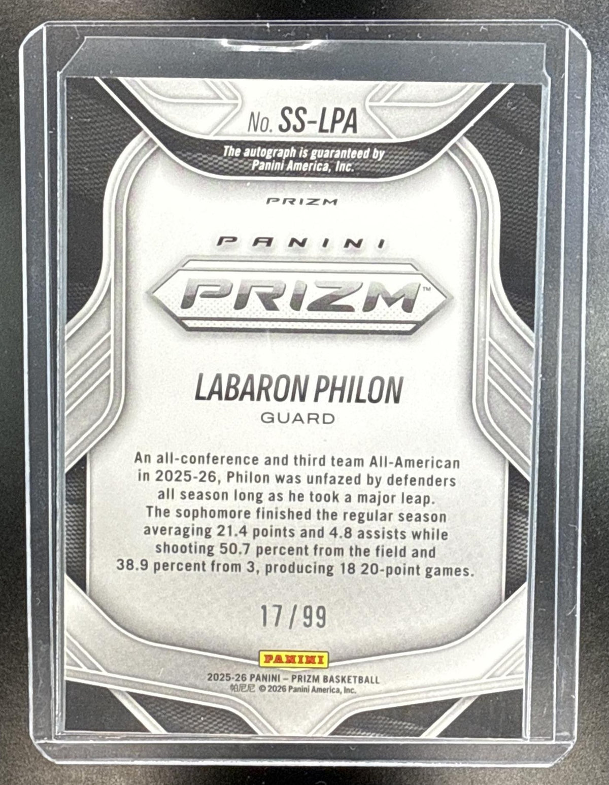 Labaron Philon Panini Prizm 2025-26 White Lazer /99 Auto Alabama Crimson Tide