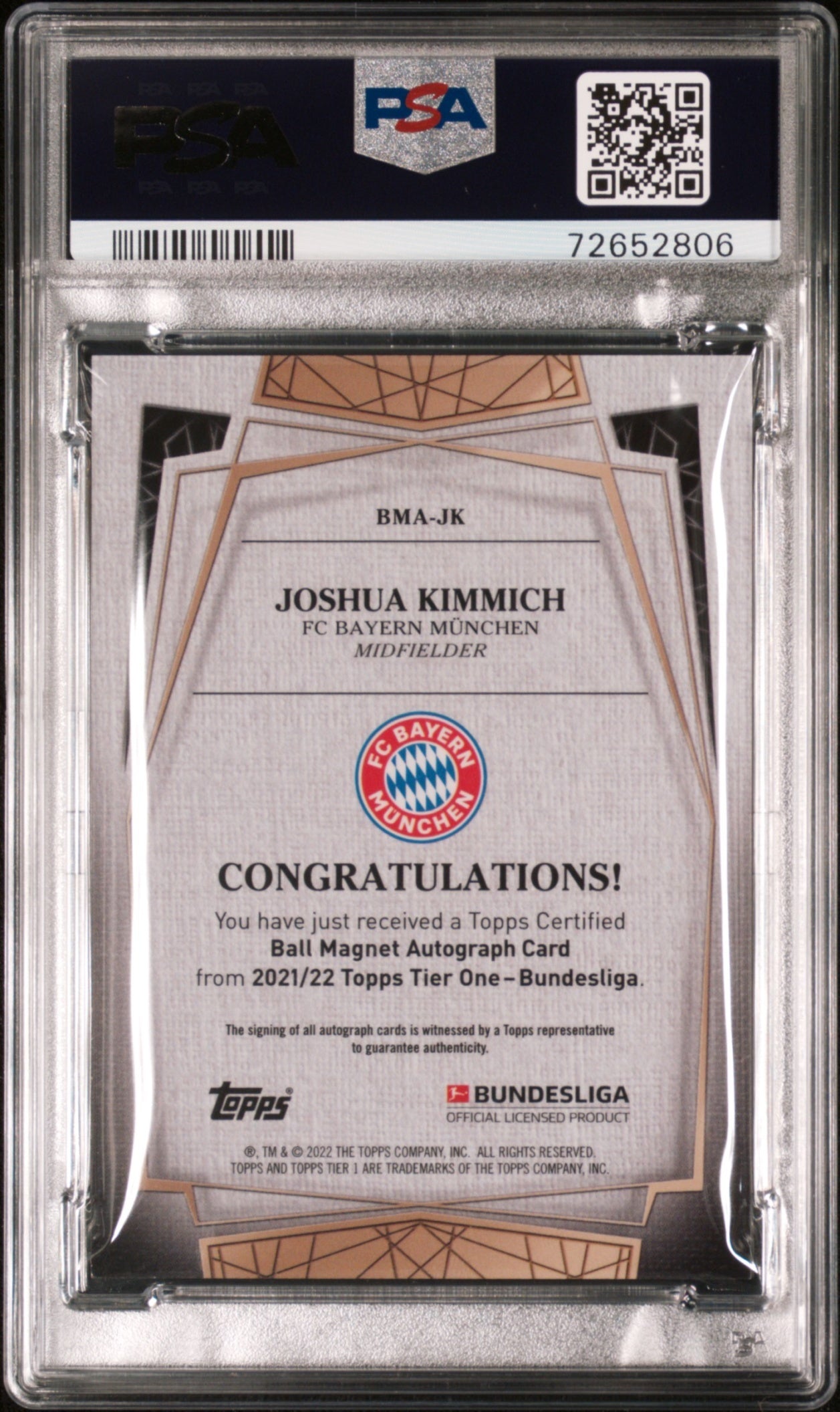 Joshua Kimmich Topps Tier One Bundesliga 2021/100 Auto PSA 10 FC Bayern Munchen