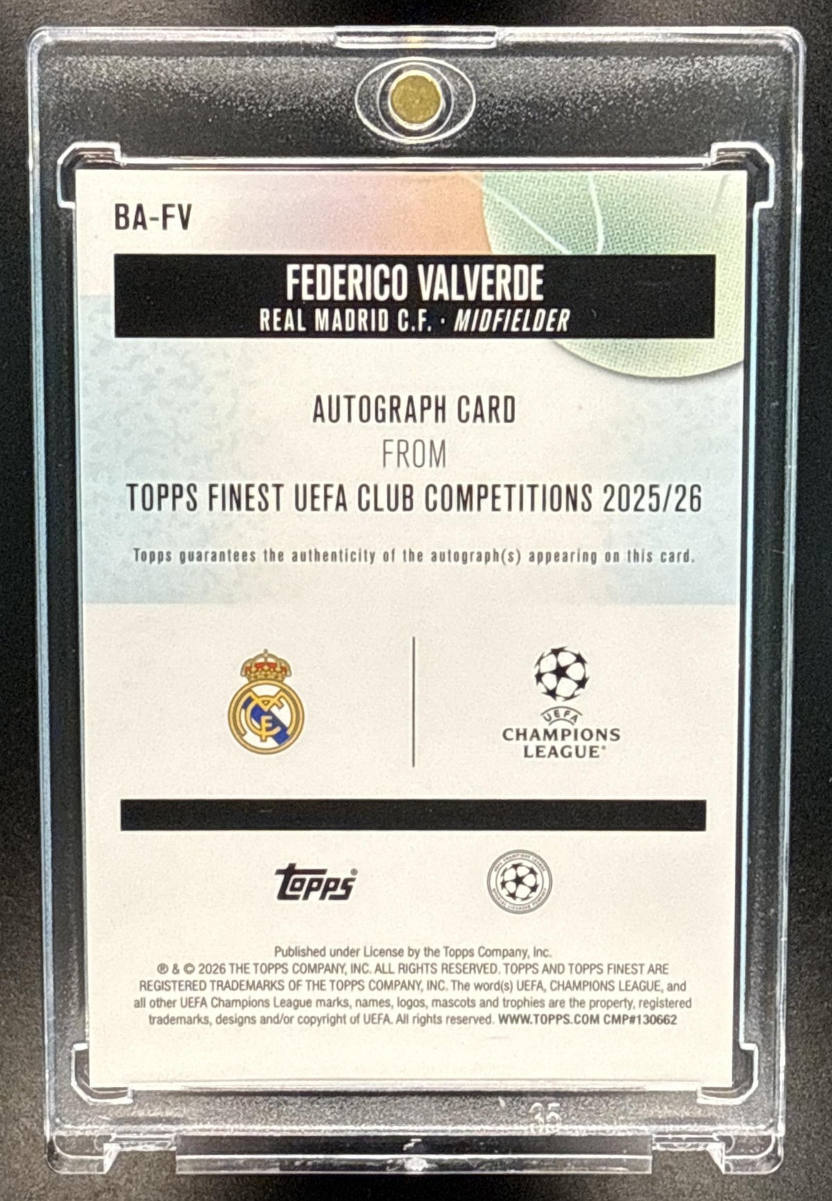Federico Valverde Topps Finest UCC 2025-26 Purple Refractor /75 Real Madrid C.F.