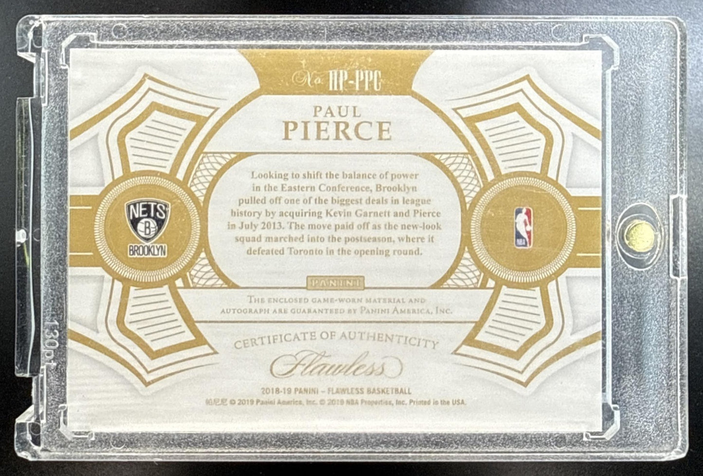 Paul Pierce Panini Flawless 2018-19 Ruby /15 MEM Auto Brooklyn Nets