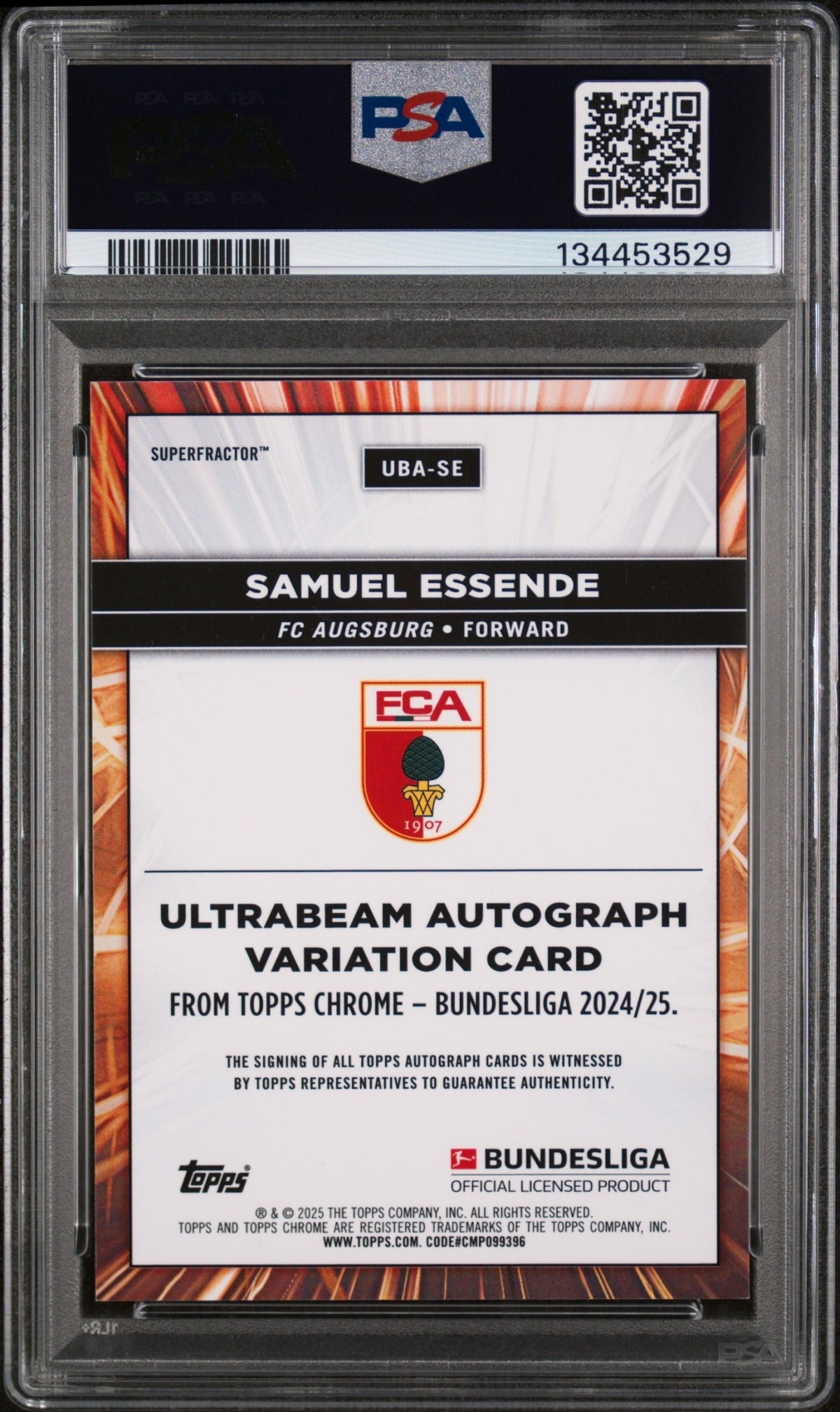 Samuel Essende Topps Chrome Bundesliga 2024-25 SuperFractor 1/1 Auto PSA 9 FC Augsburg