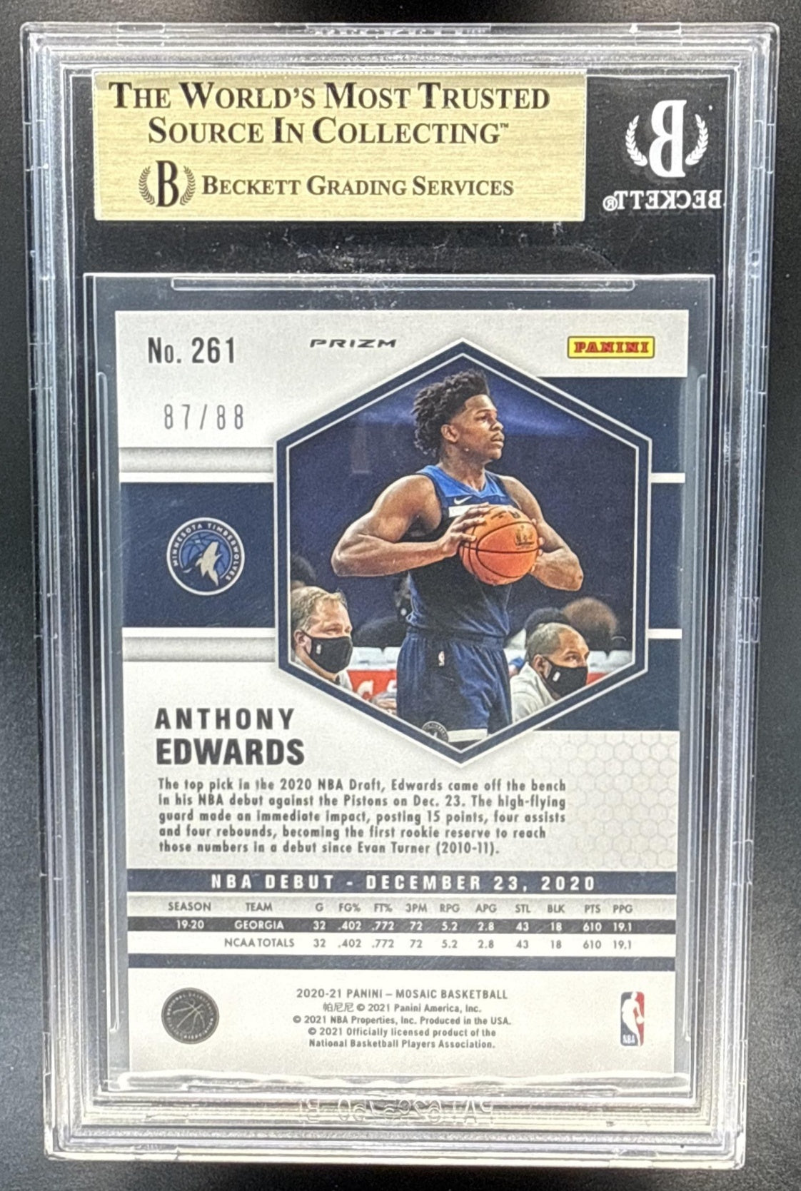 Anthony Edwards Mosaic '20 Choice Fusion Red/Yellow /88 BGS 9.5 RC Timberwolves