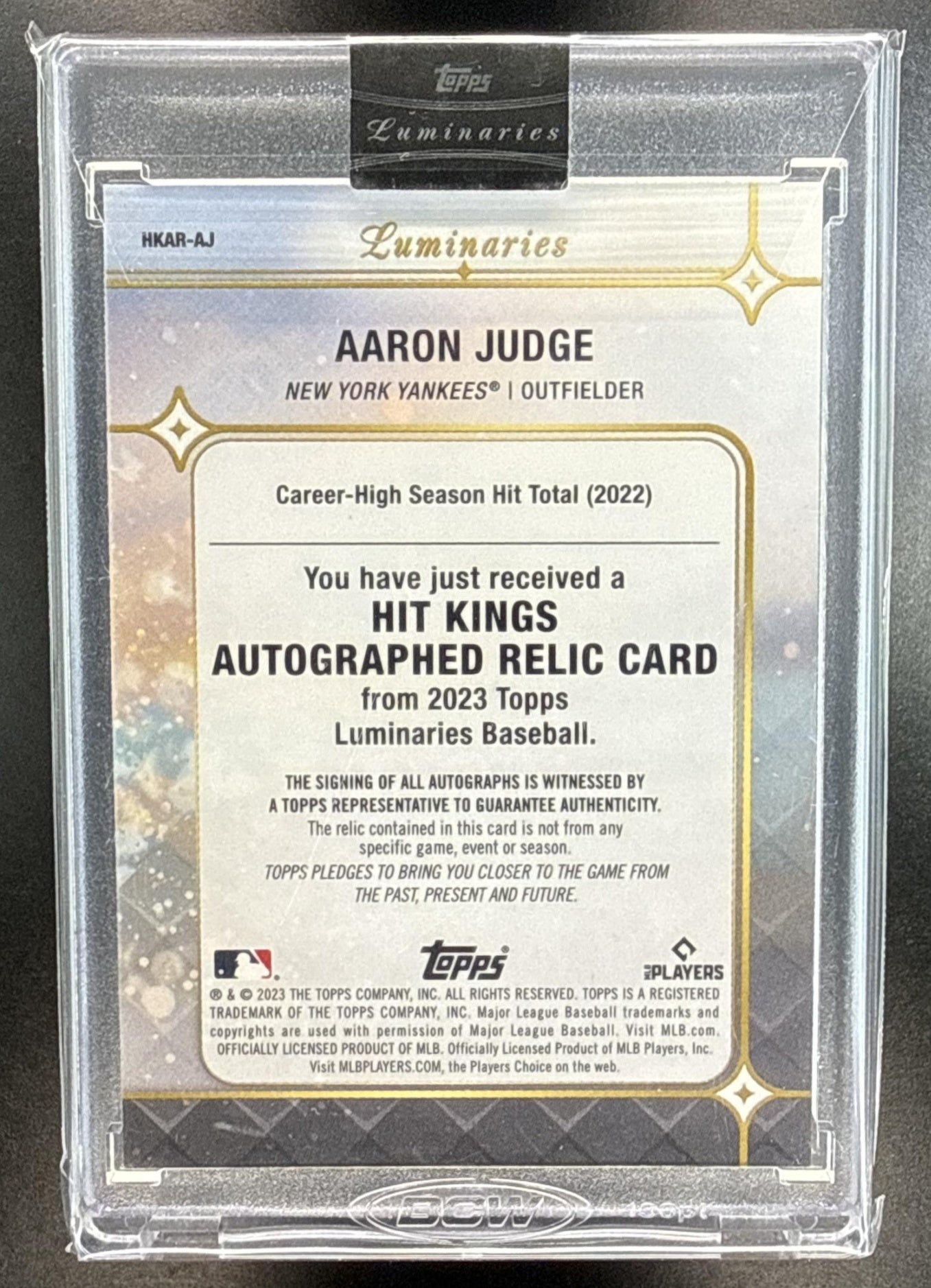 Aaron Judge Topps Luminaries 2023 Hit Kings Auto Relics /15 MEM New York Yankees