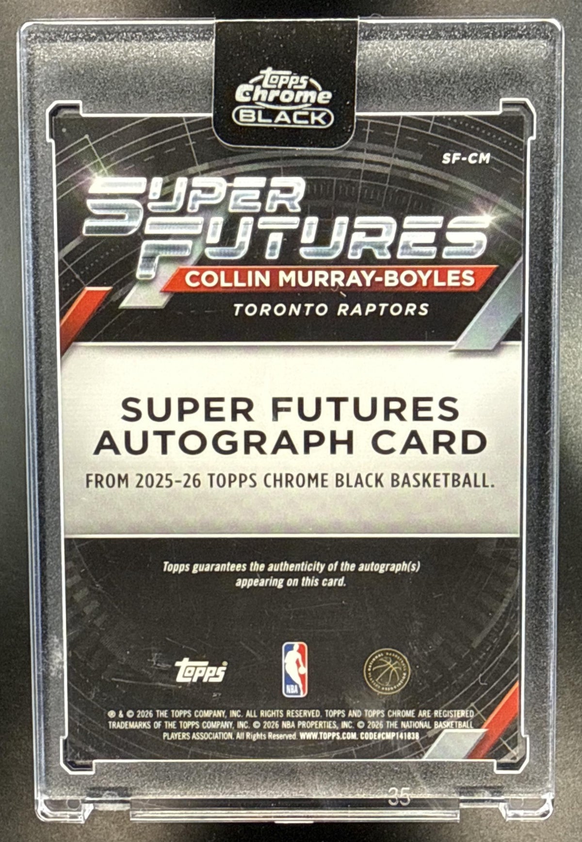 Collin Murray-Boyles Topps Chrome Black 2025-26 RC Auto Toronto Raptors