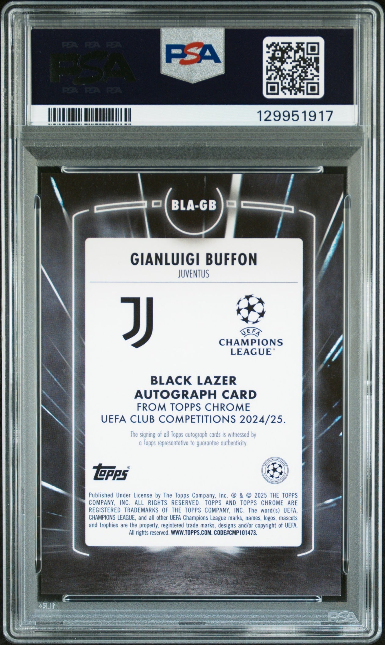 Gianluigi Buffon Topps Chrome UCC 2024-25 Orange Lazer /25 Auto PSA 10 Juventus