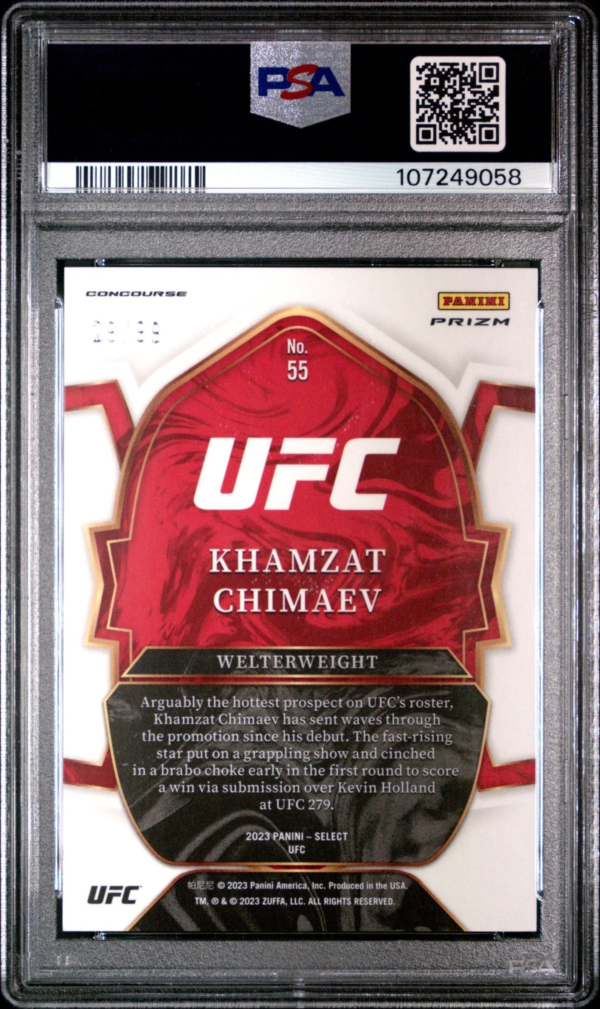 Khamzat Chimaev Panini Select UFC 2023 Red Disco Prizms /99 PSA 9