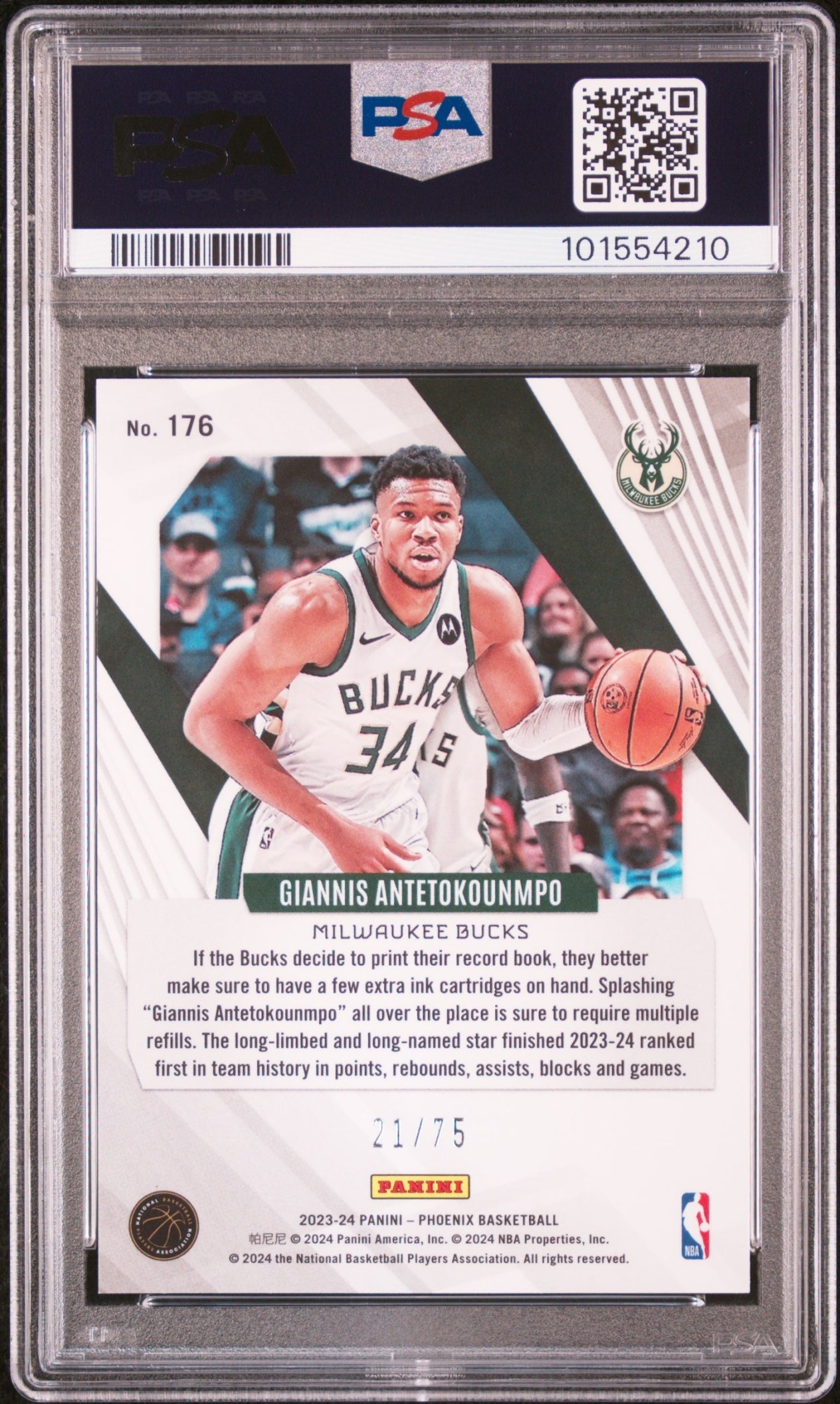 Giannis Antetokounmpo Phoenix 2023 International Red /75 PSA 10 Milwaukee Bucks