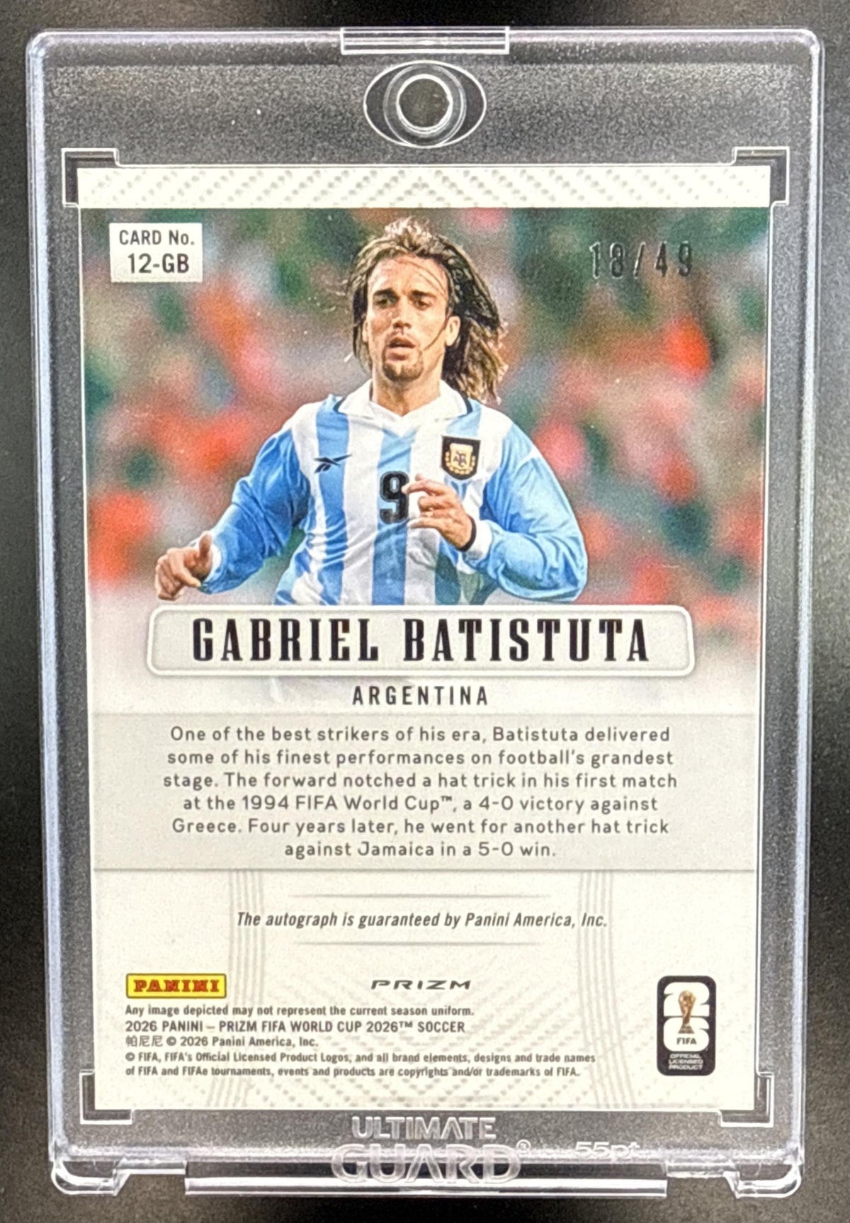 Gabriel Batistuta Panini Prizm World Cup 2026 Blue /49 Auto Argentina