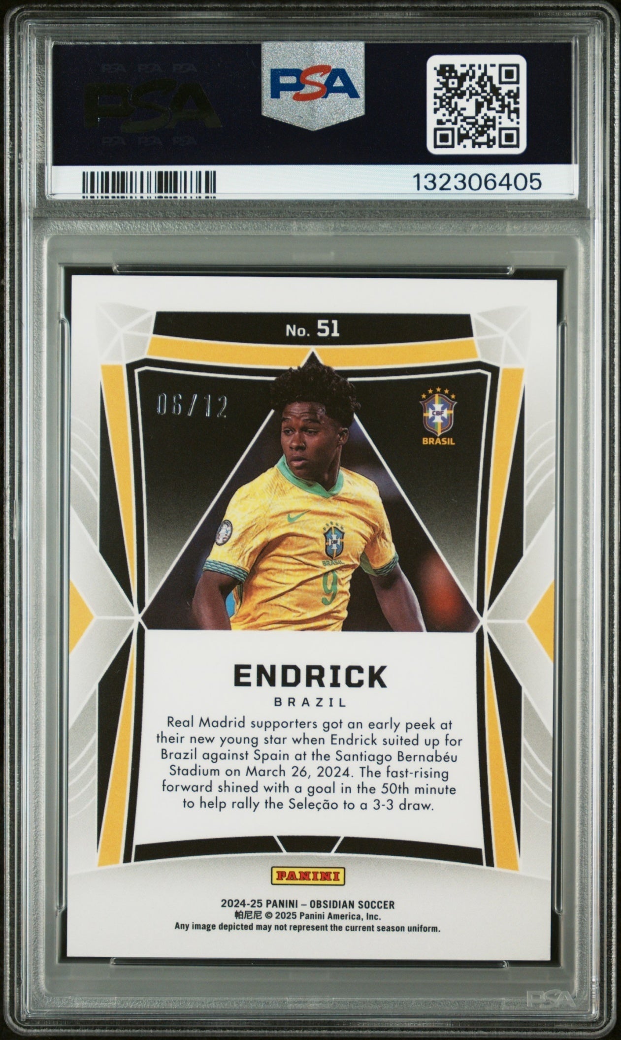 Endrick Panini Obsidian 2024-25 Electric Etch Red /12 PSA 9 Brazil