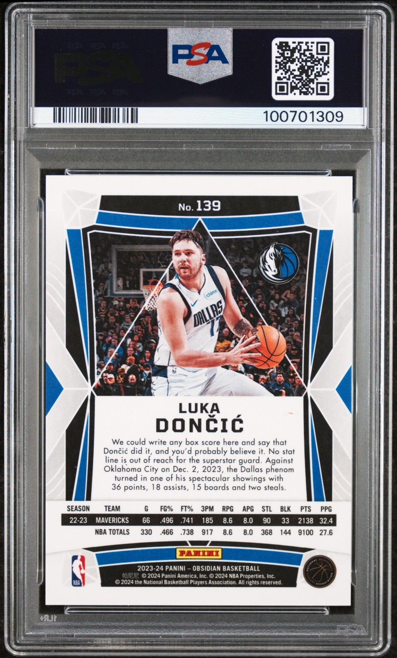 Luka Doncic Obsidian 2023-24 Electric Etch Neon Flood PSA 10 Dallas Mavericks