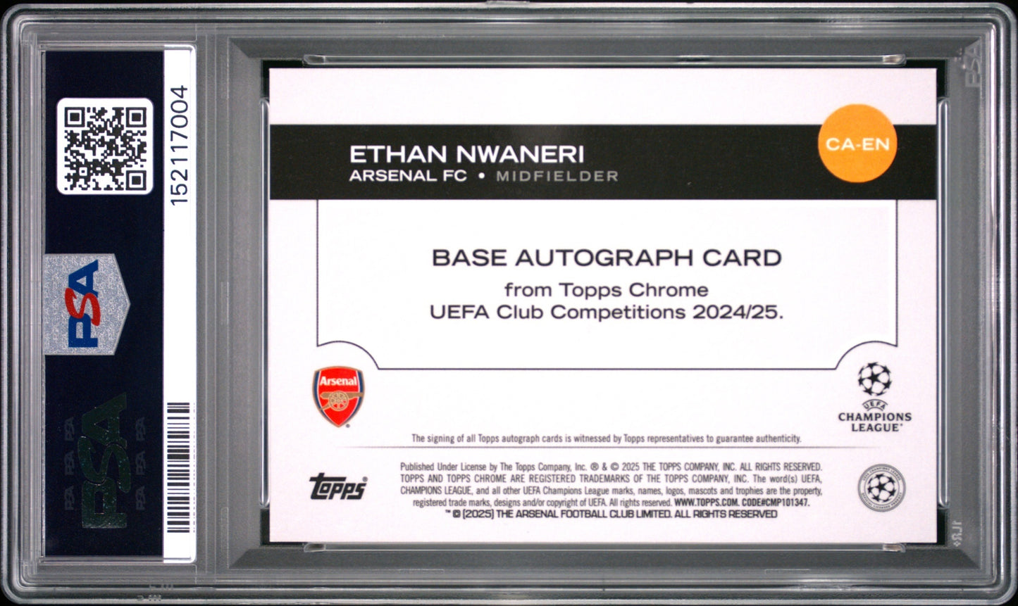 Ethan Nwaneri Topps Chrome UCC 2024-25 Toppsfractor /52 RC Auto PSA 8 Arsenal FC