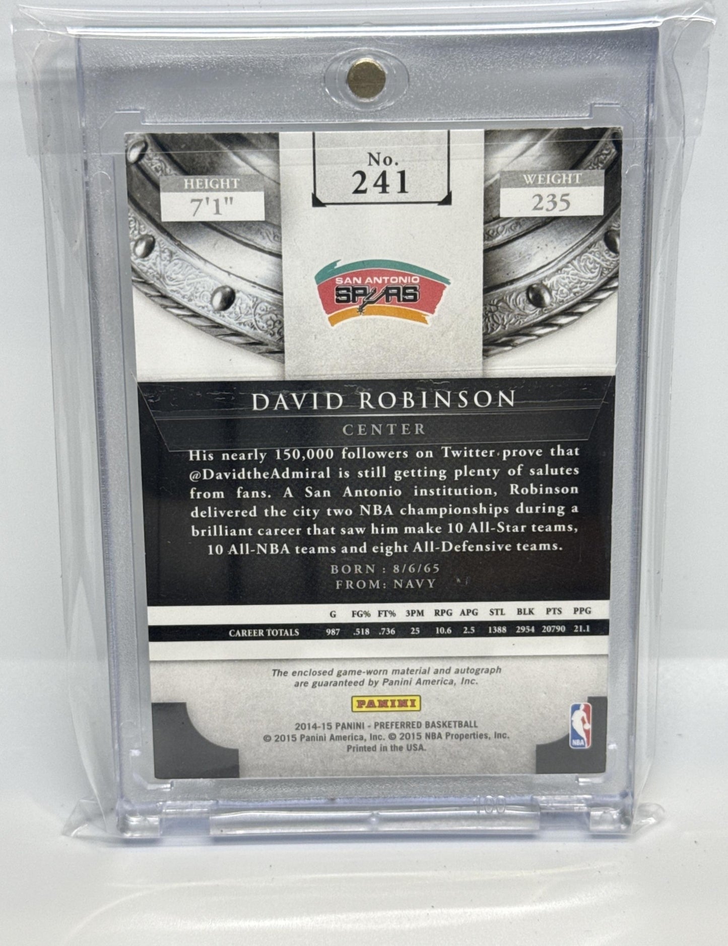 David Robinson Panini Crown Royale 2014-15 Silhouttes Auto /35 San Antonio Spurs