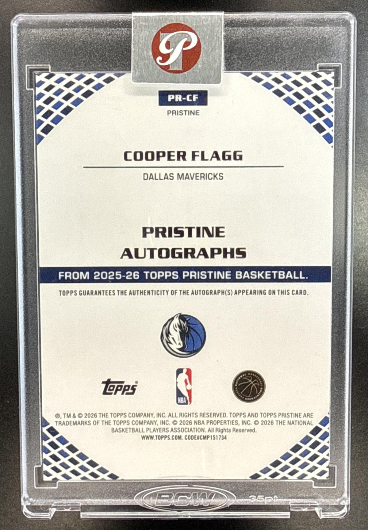 Cooper Flagg Topps Pristine 2025-26 Rookie Auto Purple /99 RC Dallas Mavericks