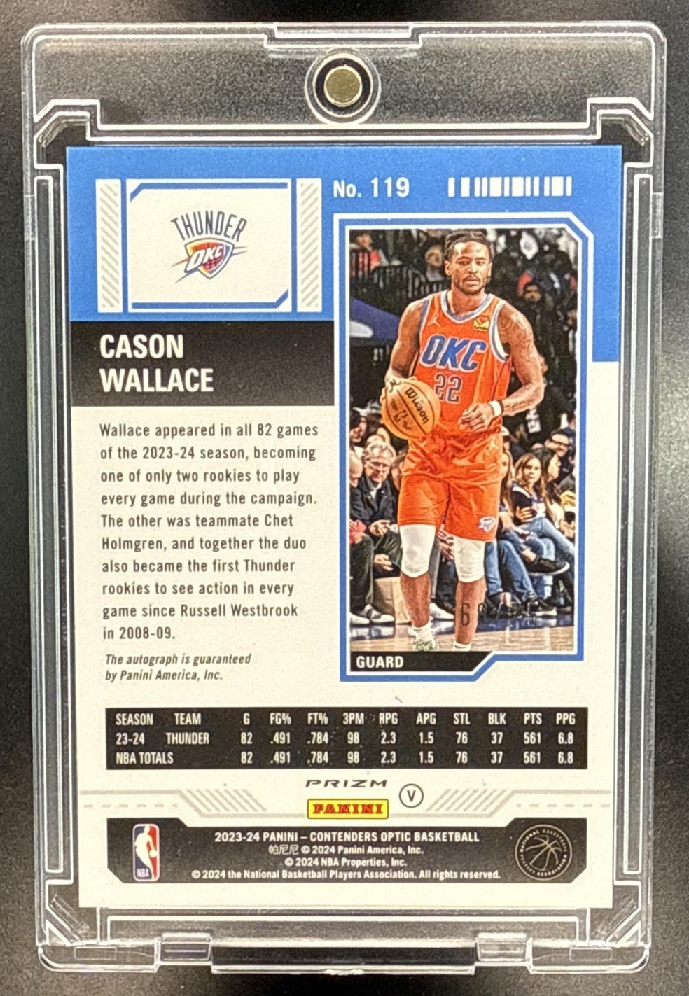 Cason Wallace Contenders Optic 2023-24 Green /75 RC Auto Oklahoma City Thunder