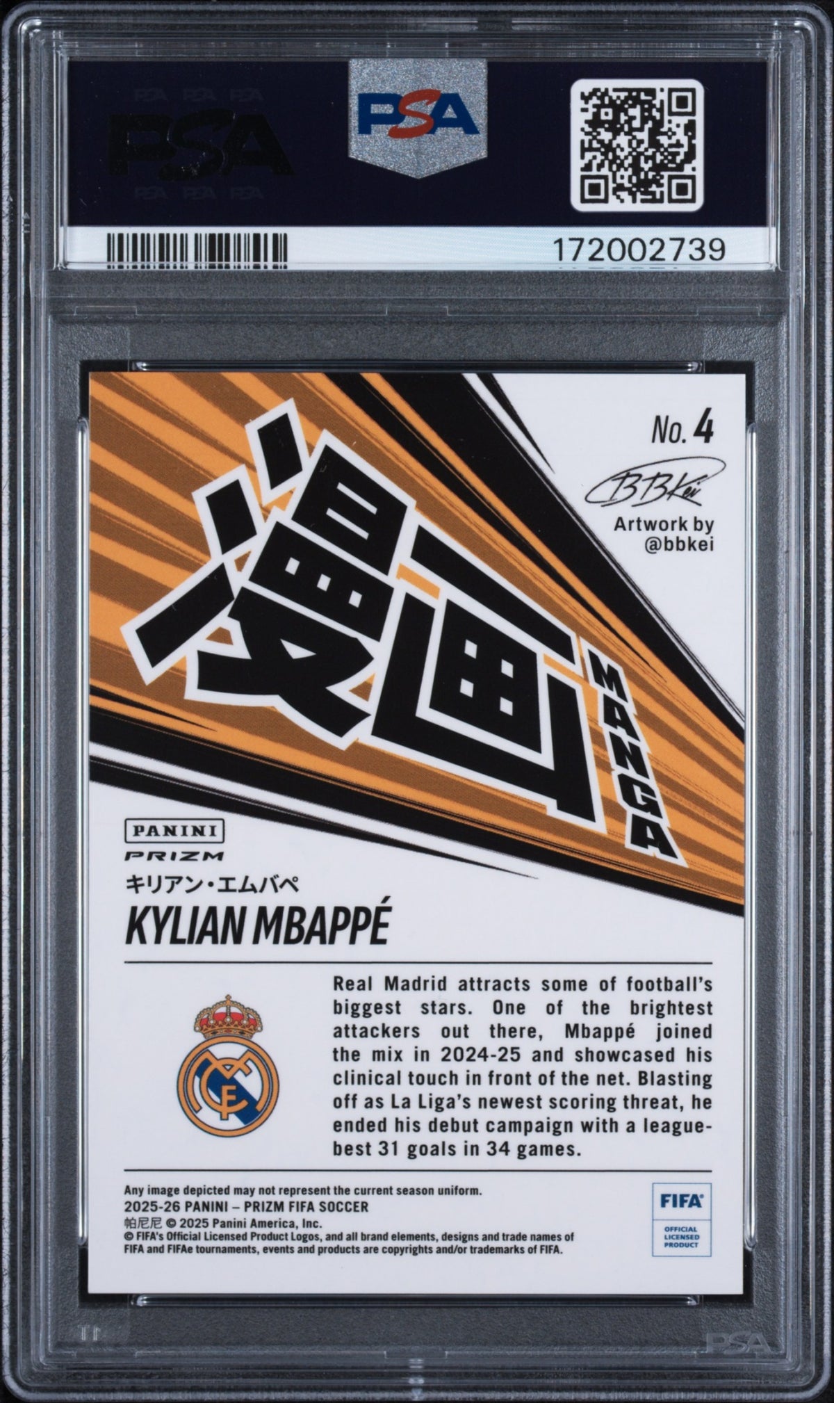 Kylian Mbappe Panini Prizm FIFA 2025-26 Manga SSP PSA 10 Real Madrid