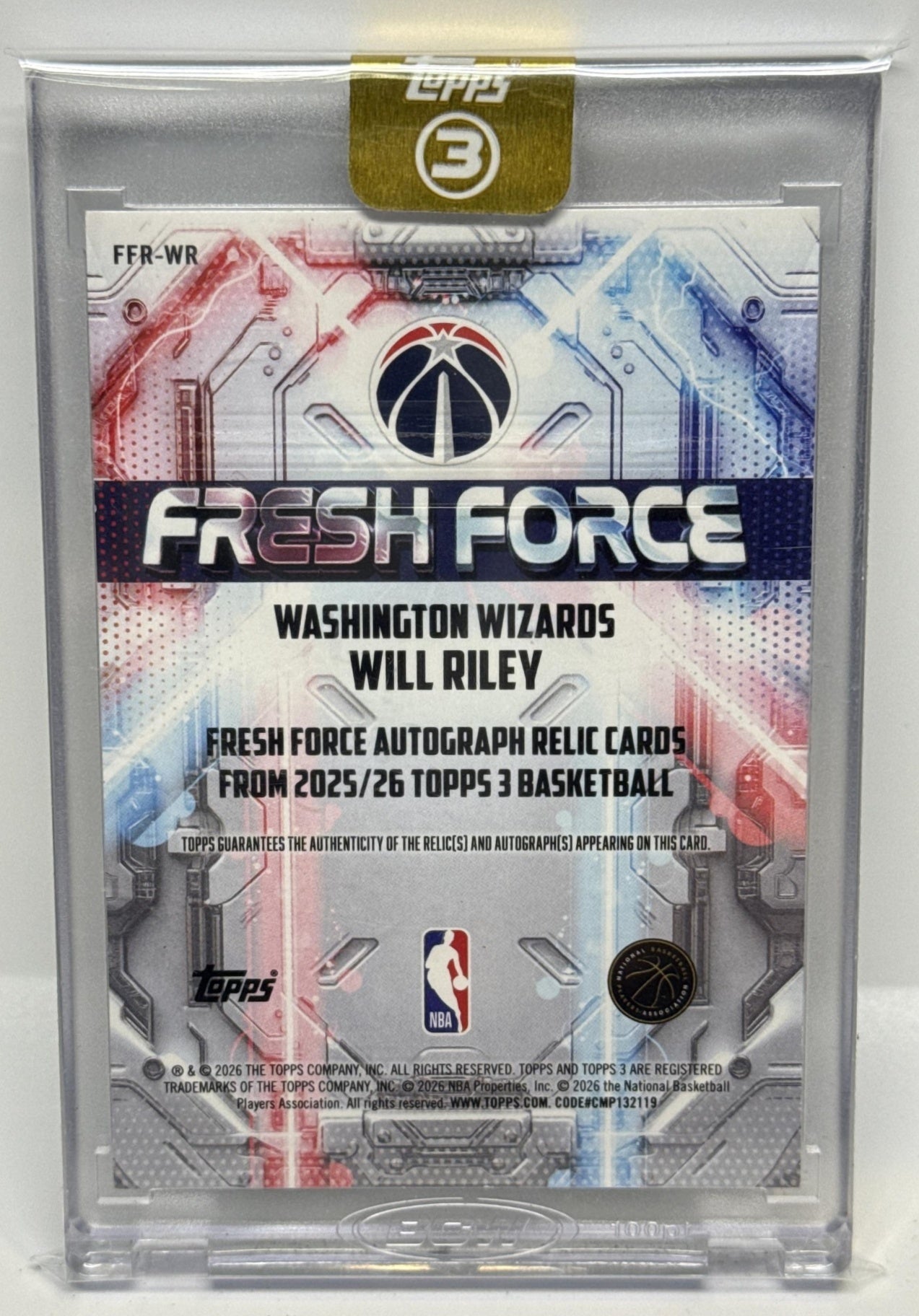 Will Riley Topps Three 2025-26/49 MEM RC Auto Washington Wizards