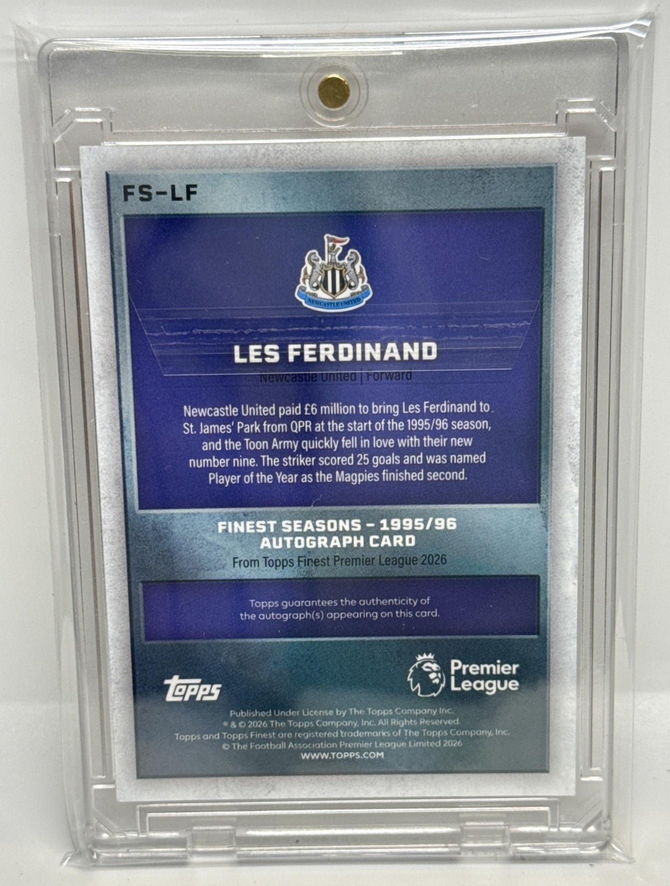 Les Ferdinand Topps Finest PL 2025-26 Seasons Auto Orange /25 Newcastle United