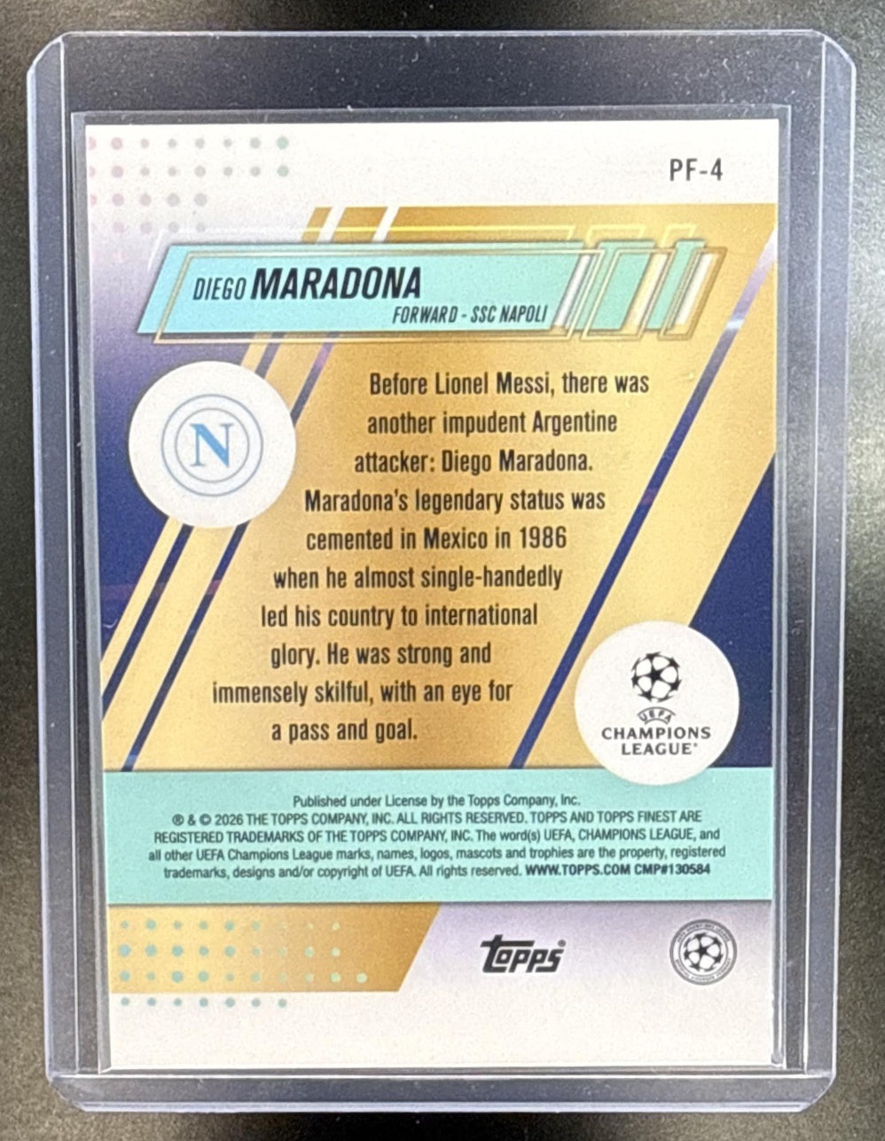 Diego Maradona Topps UCC Finest 2025-26 Purple Refractor /75 SSC Napoli