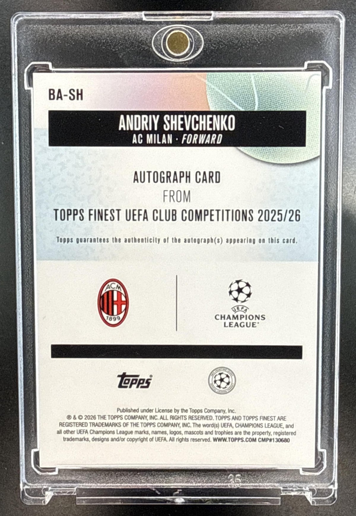 Andriy Shevchenko Topps Finest UCC 2025-26 Black Wave Refractor /10 Auto AC Milan