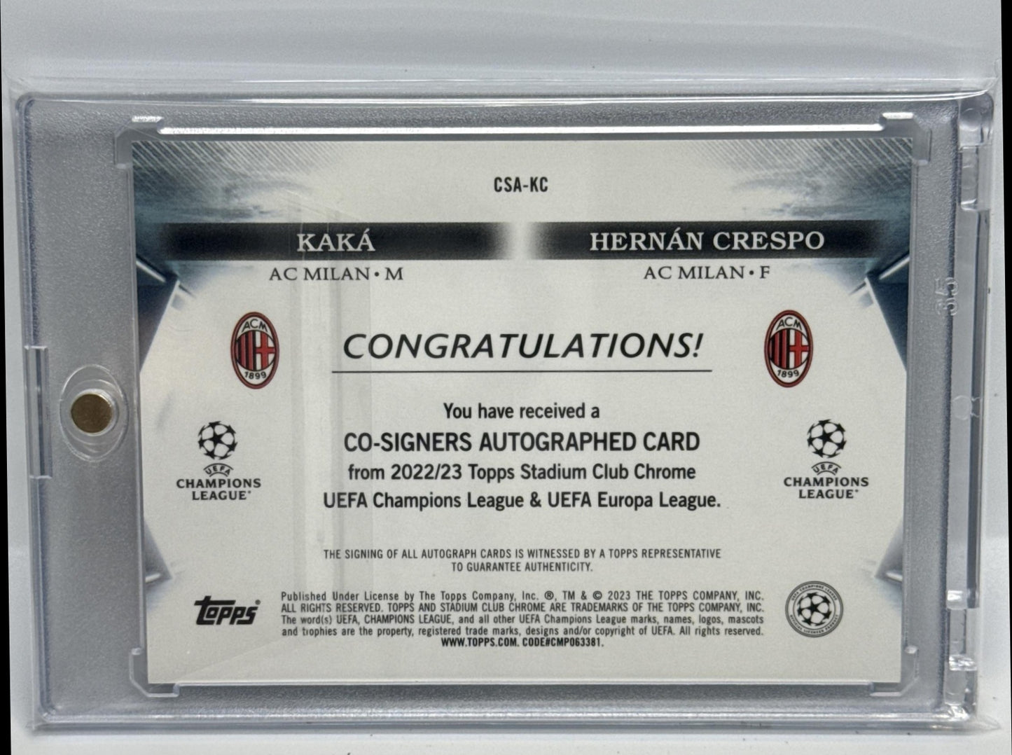 Kaka Hernan Crespo Topps Stadium Club Chrome 2022 Co-Signers Auto AC Milan