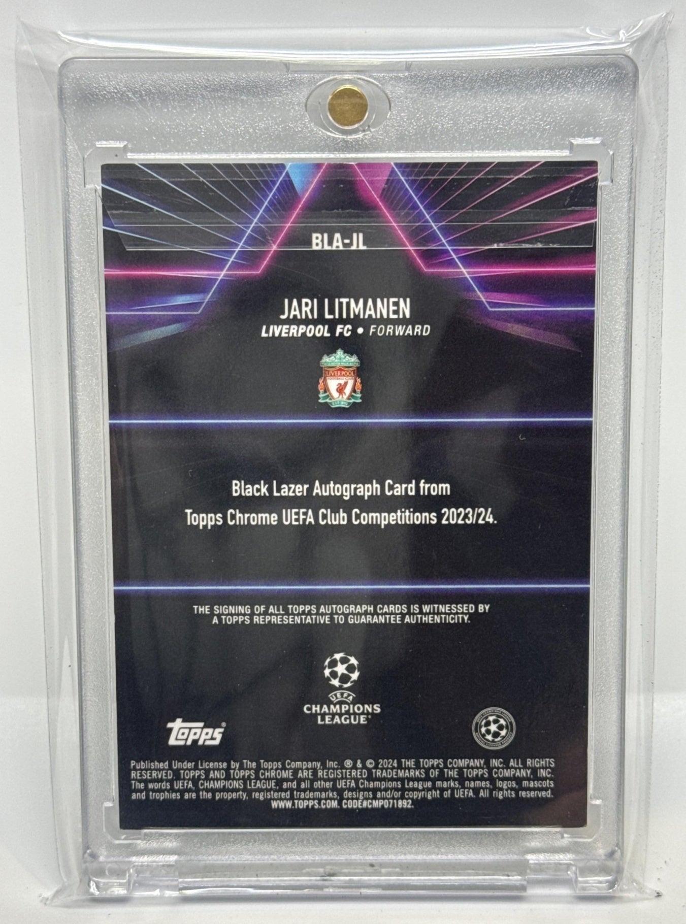 Jari Litmanen Topps Chrome UCC 2023-24 Black/Neon Green /99 Auto Liverpool FC