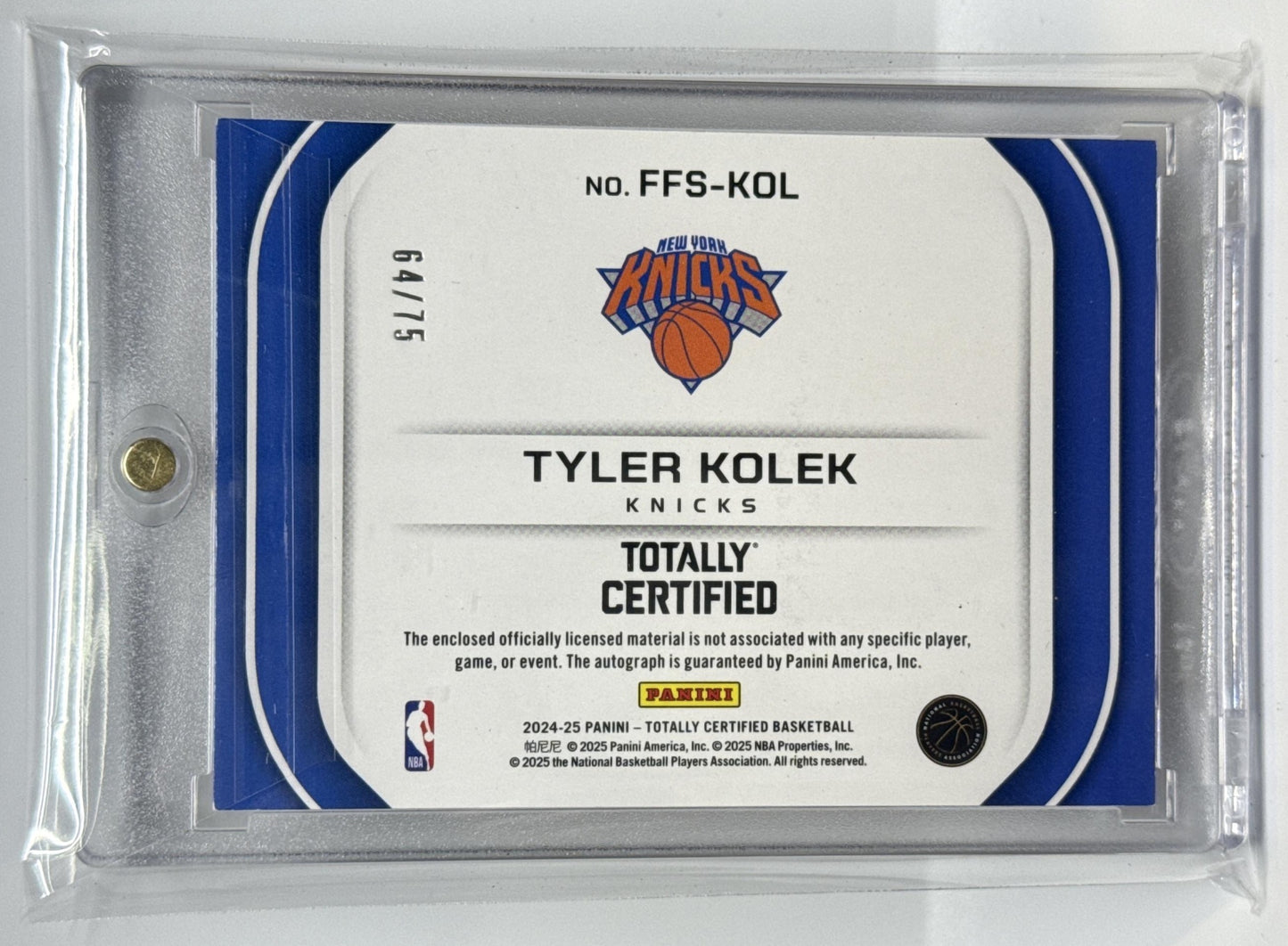 Tyler Kolek Totally Certified 2024-25 Red Mirror /75 RC Auto New York Knicks