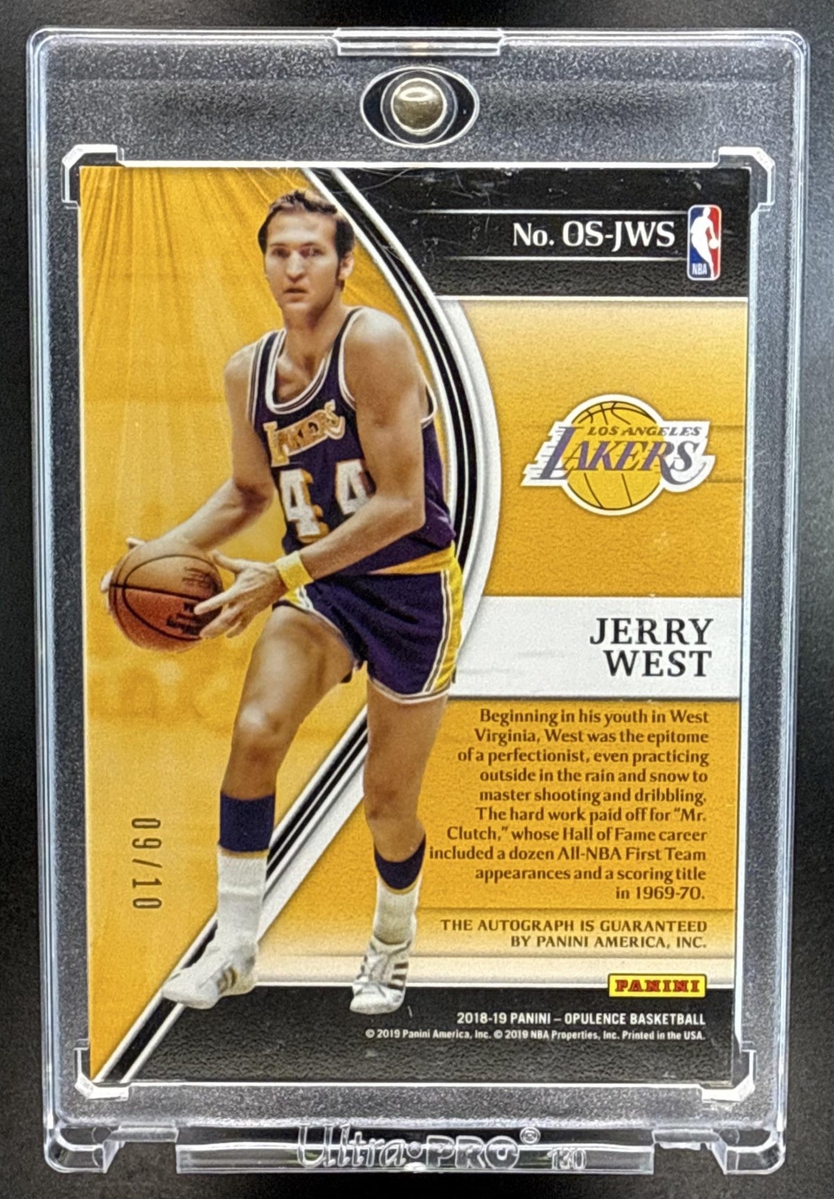 Jerry West Panini Opulence 2018-19 Holo Gold /10 Auto Los Angeles Lakers
