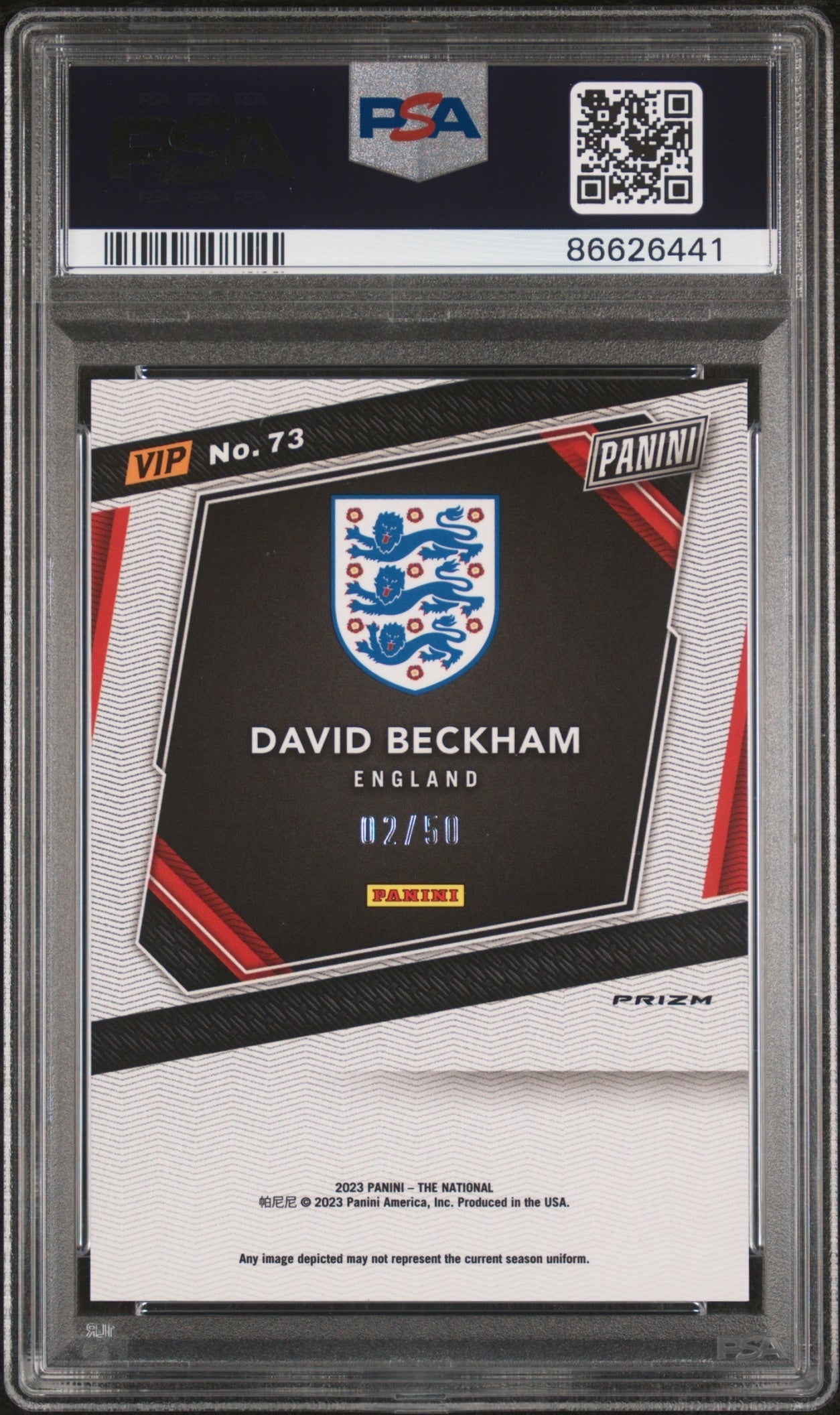 David Beckham Panini National Convention Gold VIP 2023 Purple Sparkle /50 PSA 10