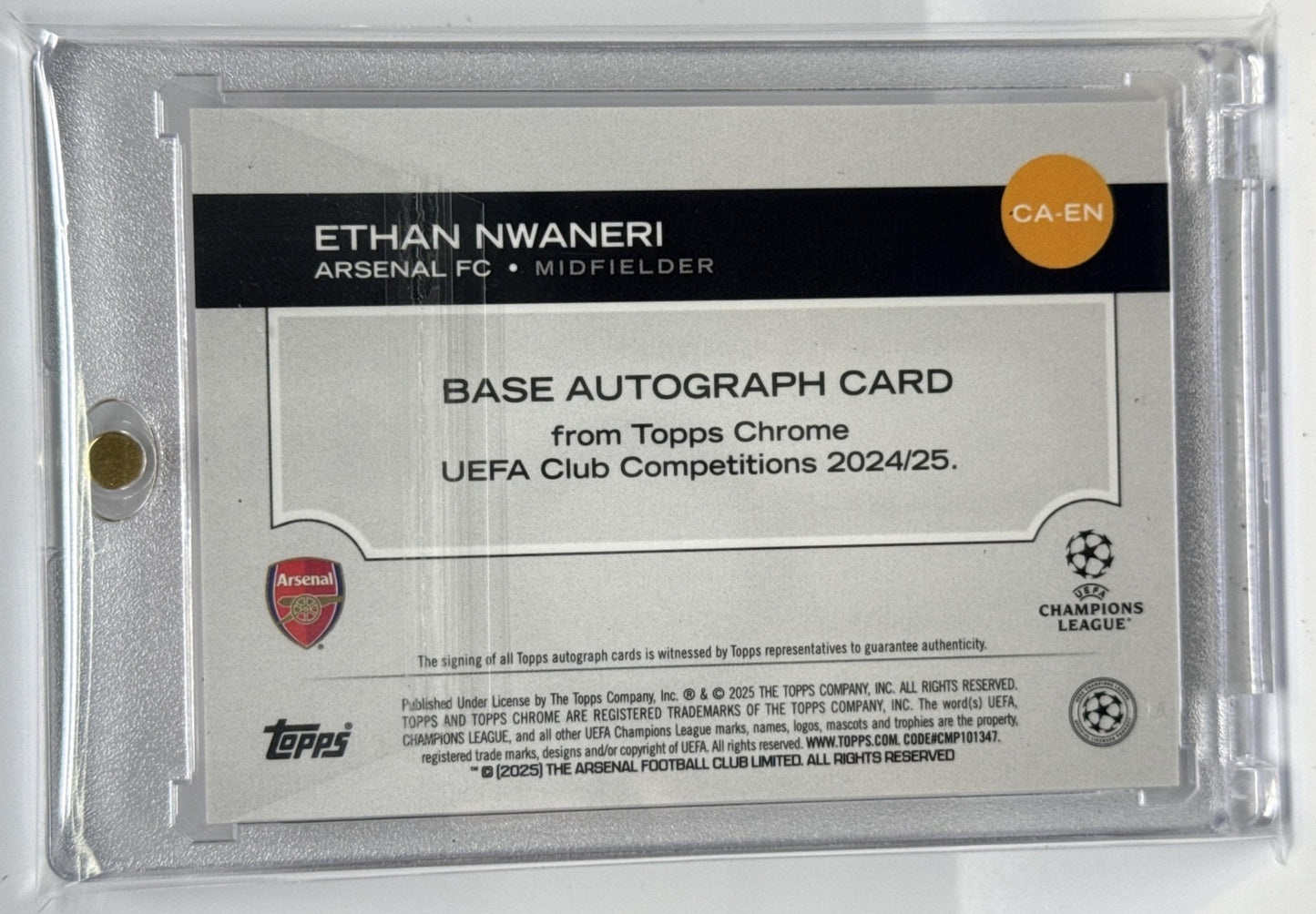 Ethan Nwaneri Topps Chrome UCC 2024-25 Auto Pink Refractor /250 RC Arsenal FC