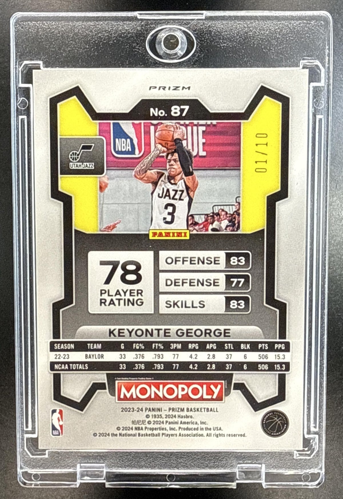 Keyonte George Panini Prizm Monopoly 2023-24 Neon Green /10 RC Utah Jazz