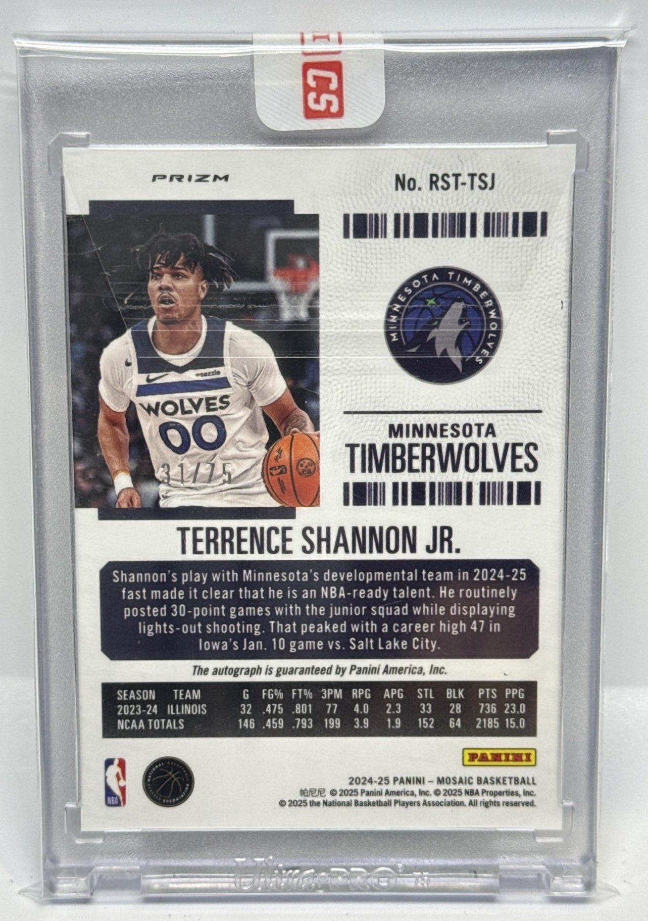 Terrence Shannon Jr. Mosaic 2024-25 Bronze /75 RC Auto RC Minnesota Timberwolves