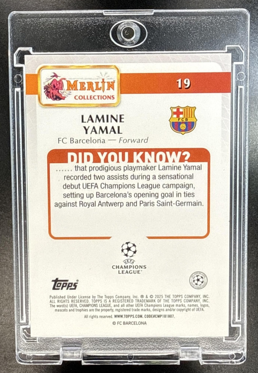 Lamine Yamal Topps Merlin Chrome UCC 2024-25 Orange Atomic /25 FC Barcelona