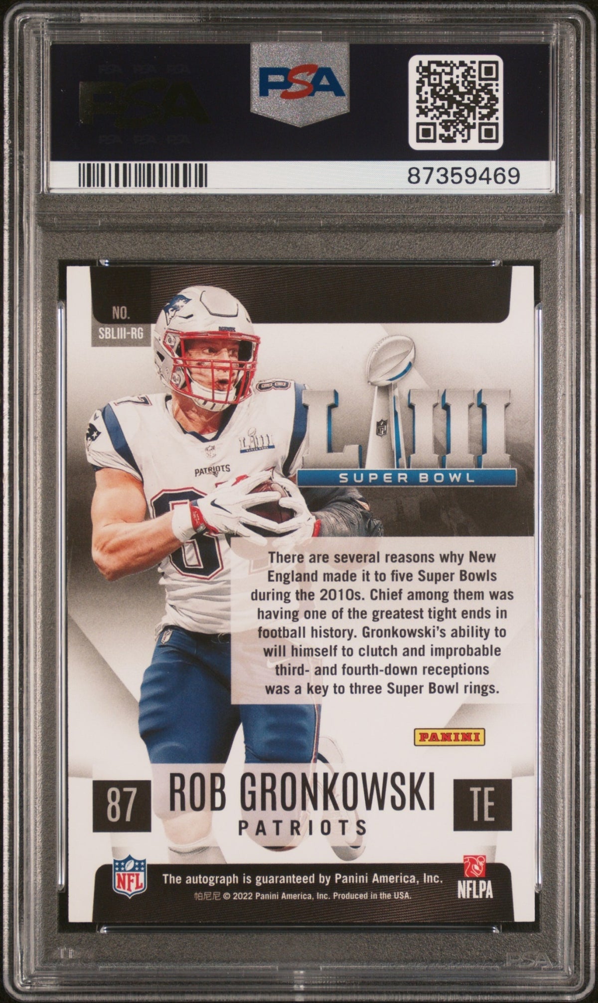 Rob Gronkowski Panini Donruss 2023 Super Bowl Signature PSA 10