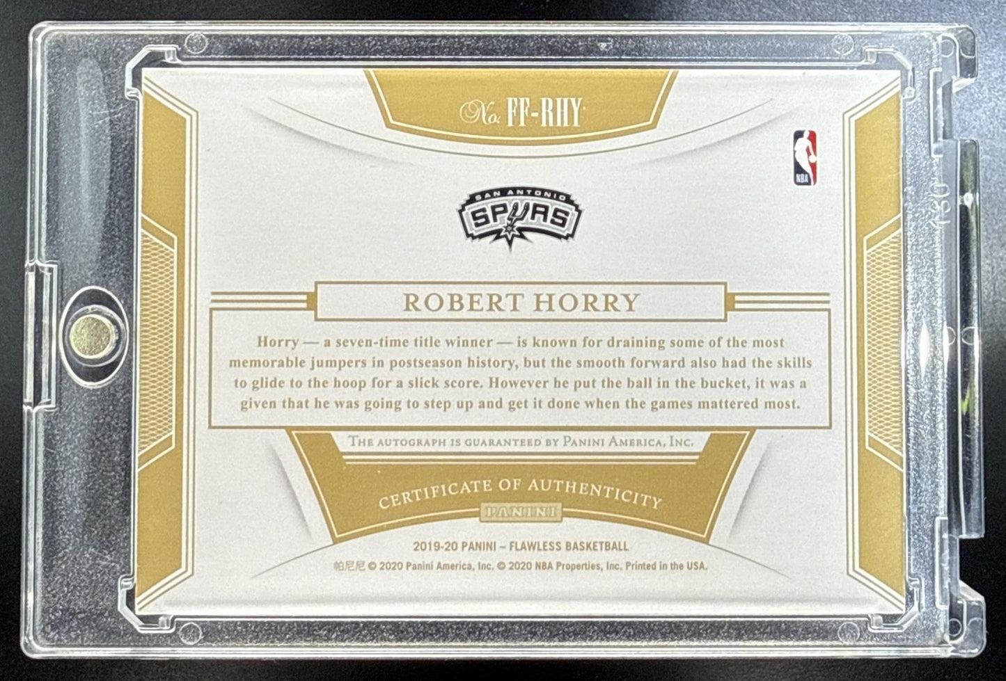 Robert Horry Panini Flawless 2019-20 Finishes /25 Auto San Antonio Spurs