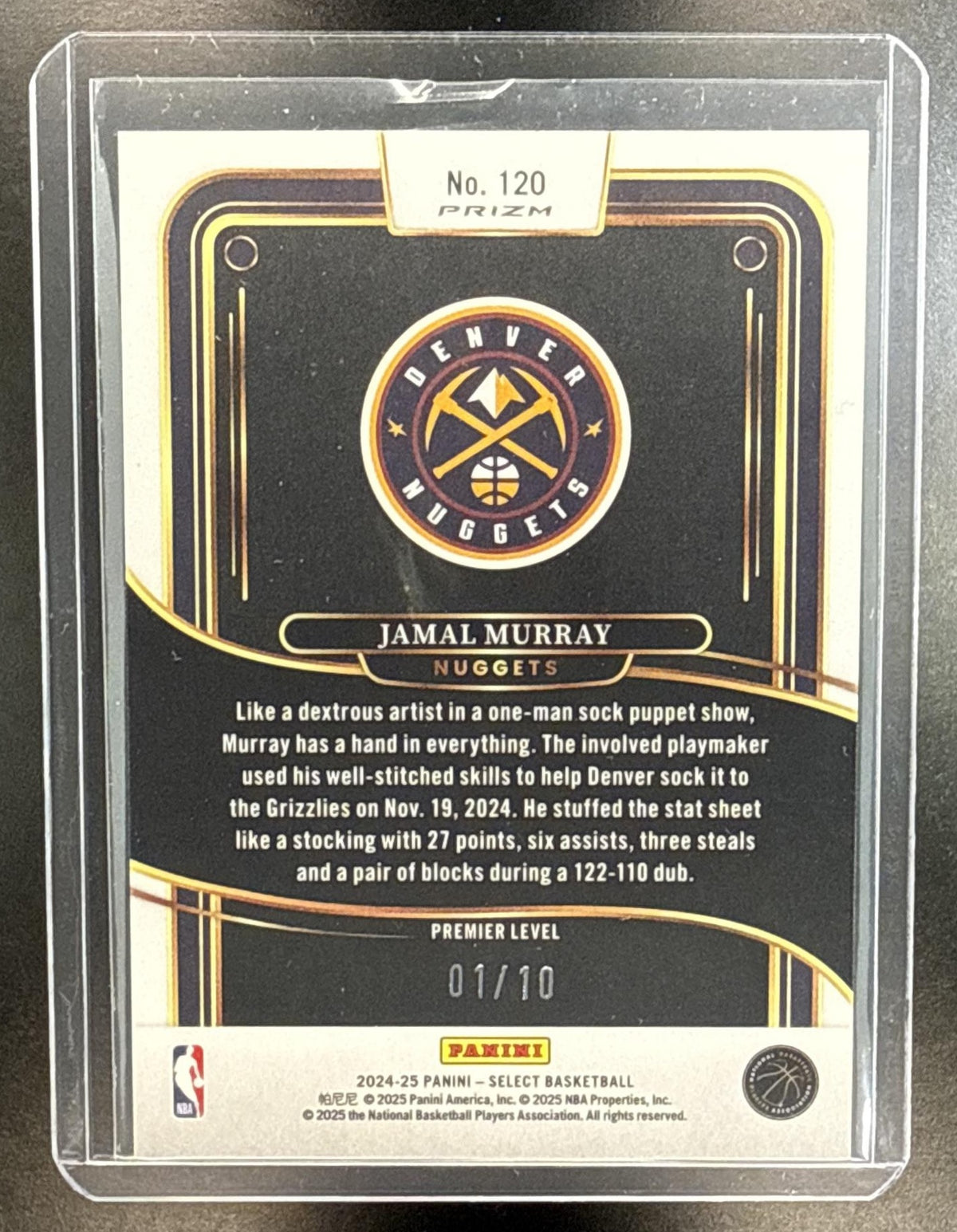 Jamal Murray Panini Select 2024-25 Gold Tectonic Prizm /10 Denver Nuggets
