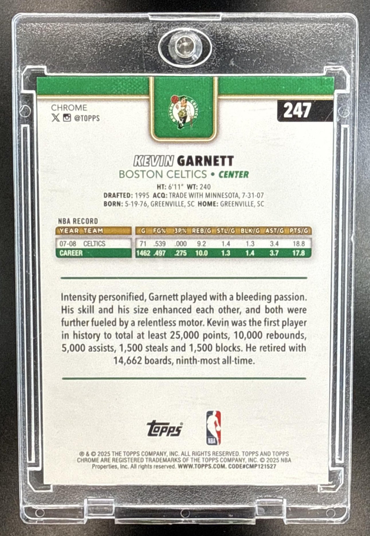 Kevin Garnett Topps Chrome 2025-26 Gold Wave Refractor /50 Boston Celtics