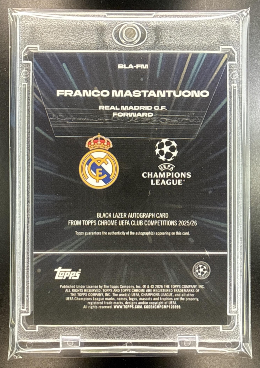 Franco Mastantuono Topps Chrome UEFA CC 2025-26 RC Auto Real Madrid C.F.