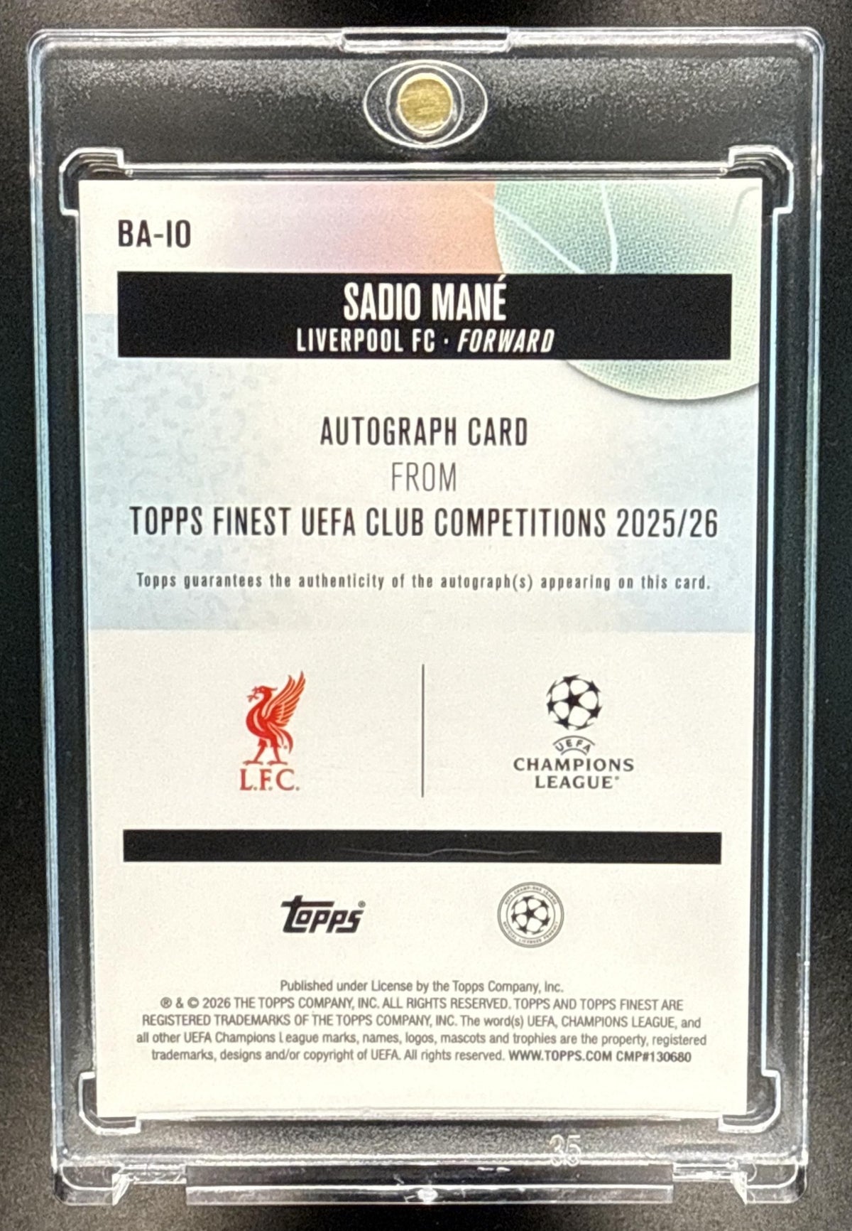 Sadio Mane Topps Finest UCC 2025-26 Gold Wave Refractor /50 Auto Liverpool FC