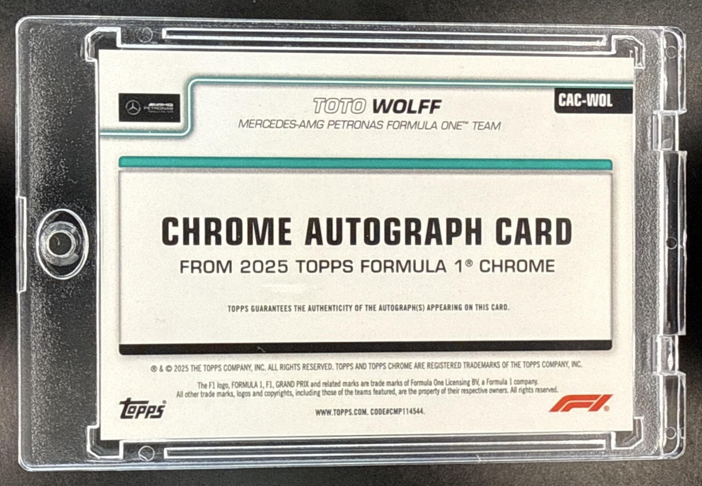 Toto Wolff Topps Chrome Formula 1 2025 Auto Black Refractor /10