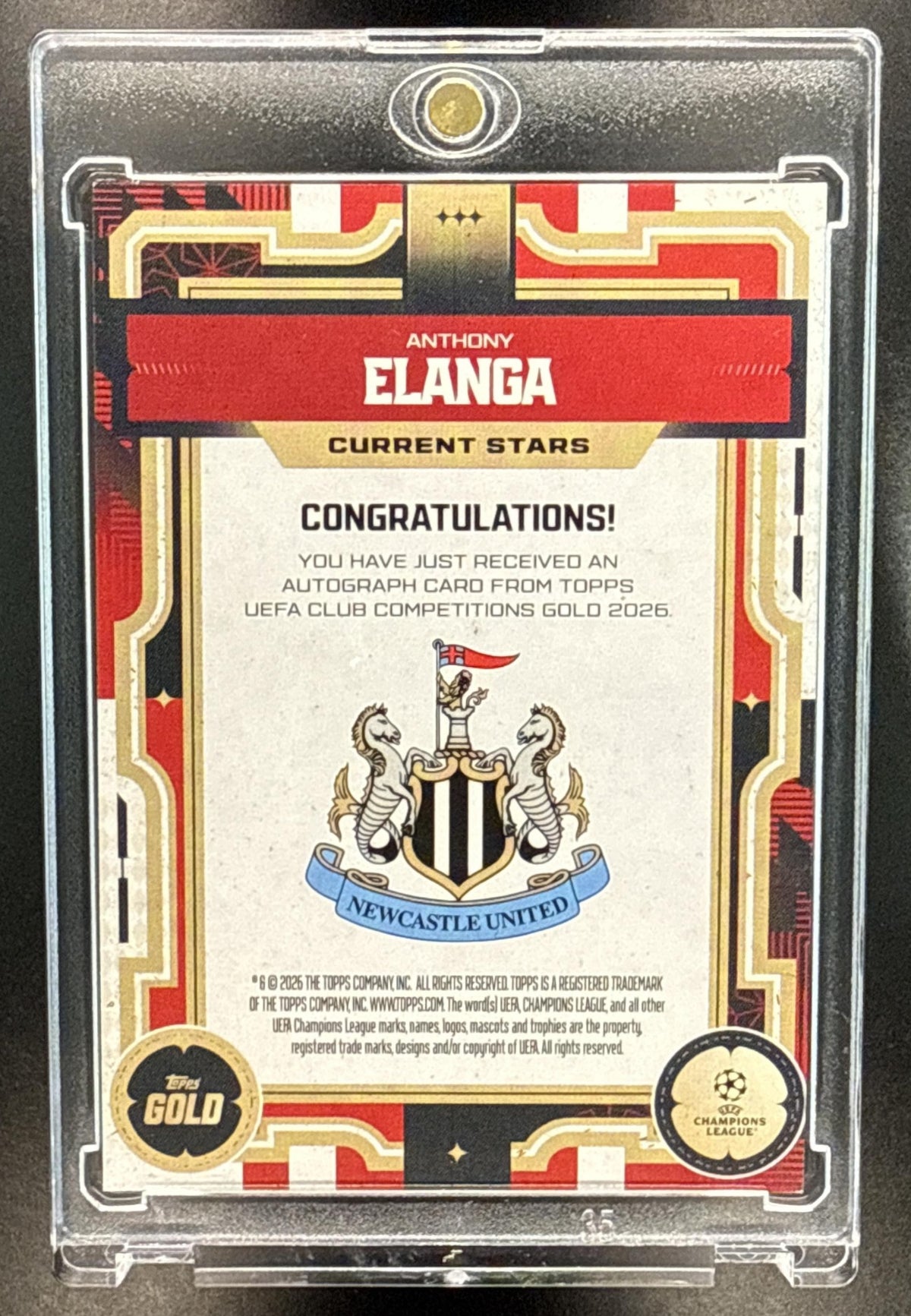 Anthony Elanga Topps Gold PL 2025-26 Auto Red /5 Newcastle United